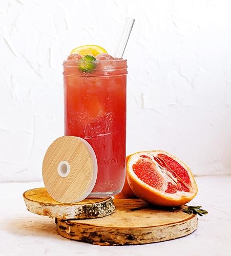 Miniatura 10 de ANOTION Tarro Mason con tapa y pajilla, vaso de boca ancha de 24 onzas, vasos reutilizables para beber batidos de café helado, margaritas, helado,