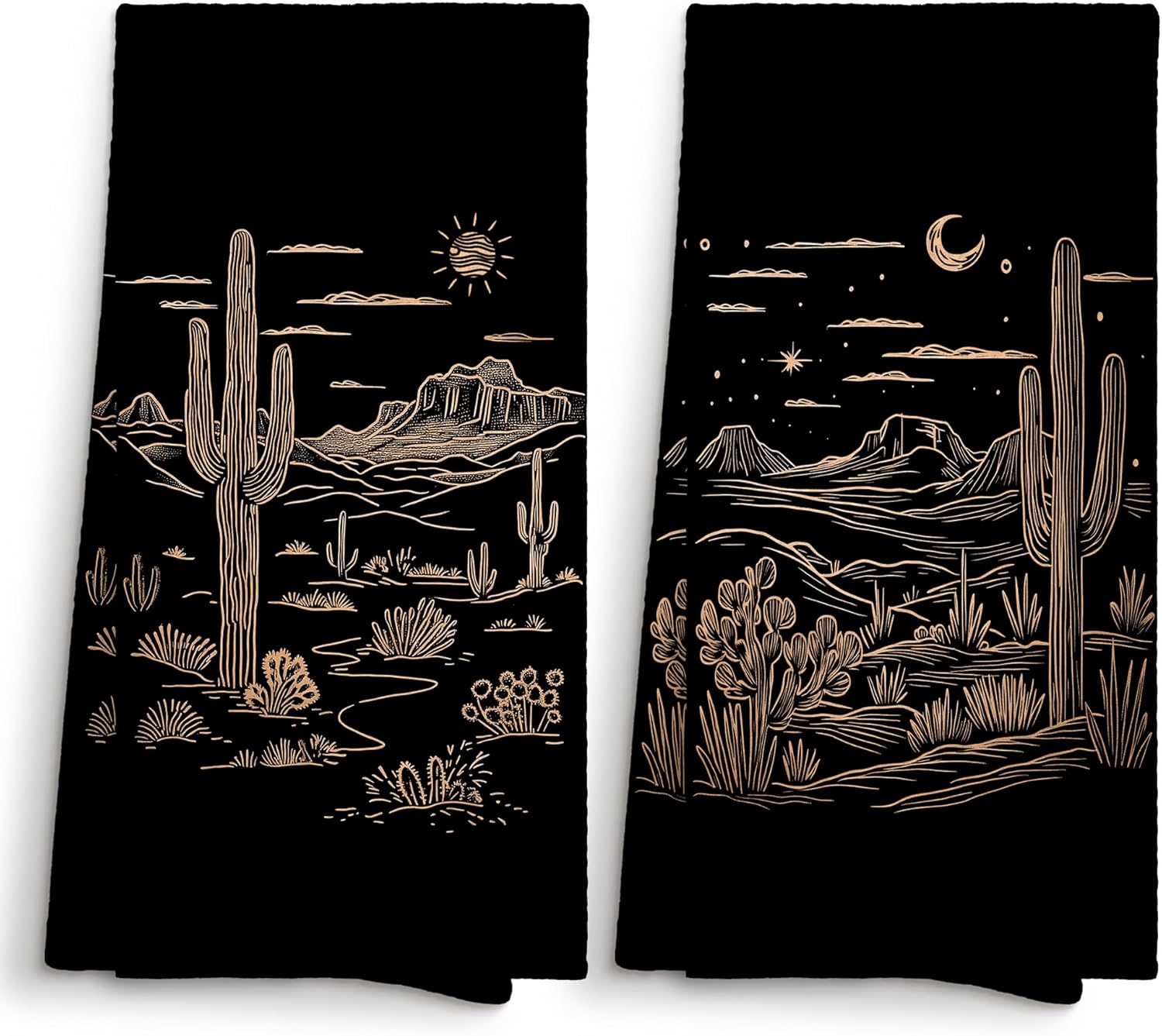Black Boho Western Cactus Kitchen Towels Decorative 16x24 Set of 2, Desert Dish Towels Cloths Dishcloths Tea Towel Gifts for Cowboy Cowgirl, Southwestern Bathroom Kitchen Hand Towel Decor