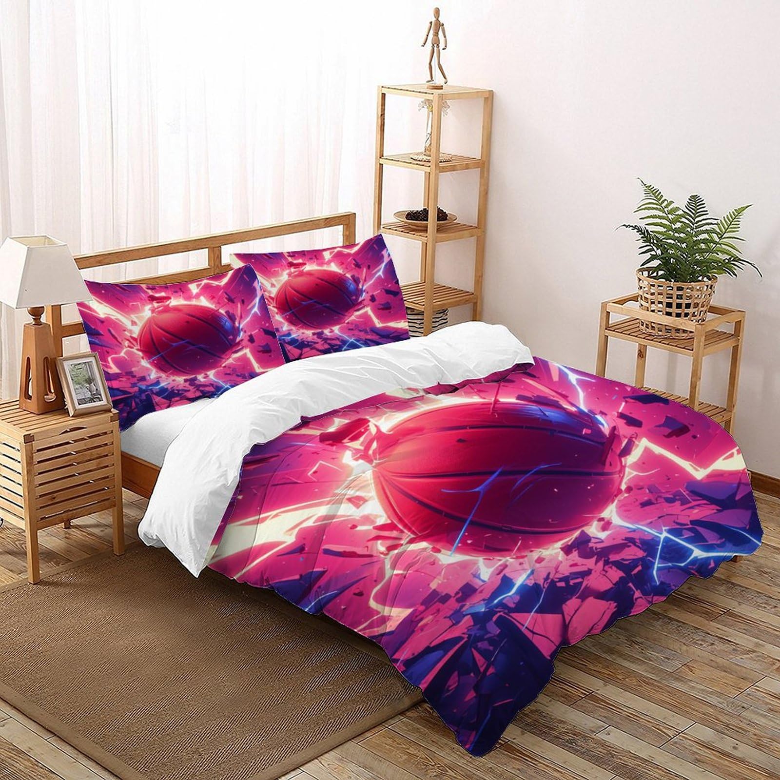 Housse de couette basket-ball 260x220cm avec taies d'oreiller lit Super King