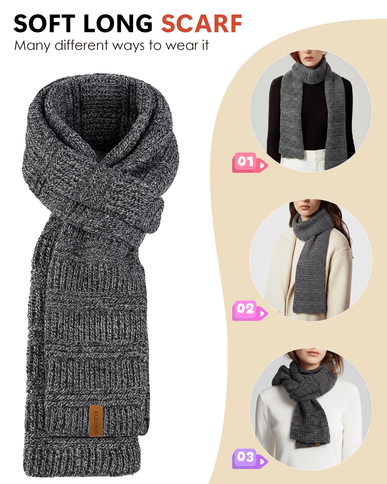 Damen Beanie Schal Handschuhe Stirnband Set Wintermützen Fleece gefüttert Schal Touchscreen Handschuhe Ohrwärmer Strick 4 Geschenk-Set