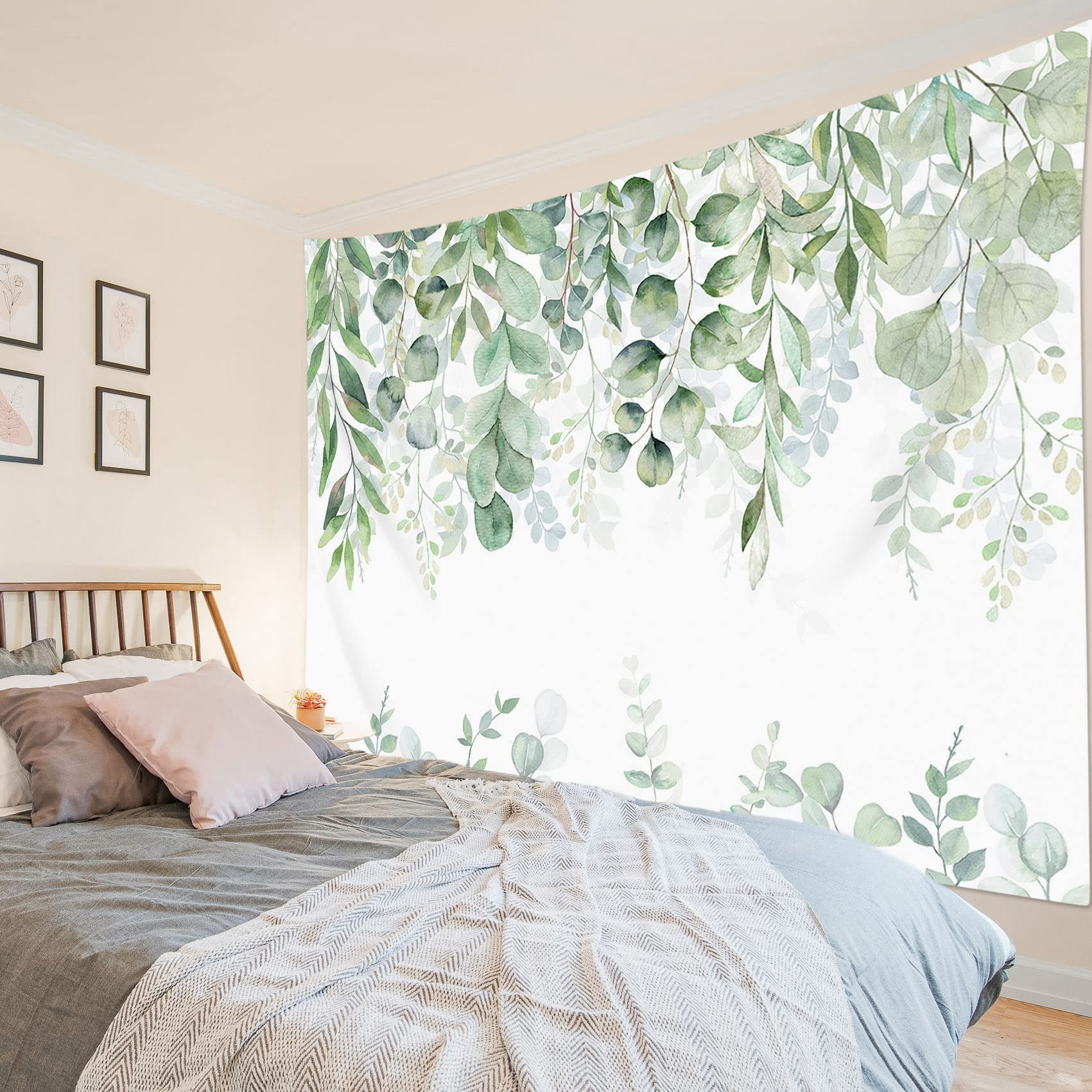 Sage Green Inspirational Tapestry – Eucalyptus Leaf Design, Positive Affirmation Wall Hanging, 50x60 Inch Lightweight Decor