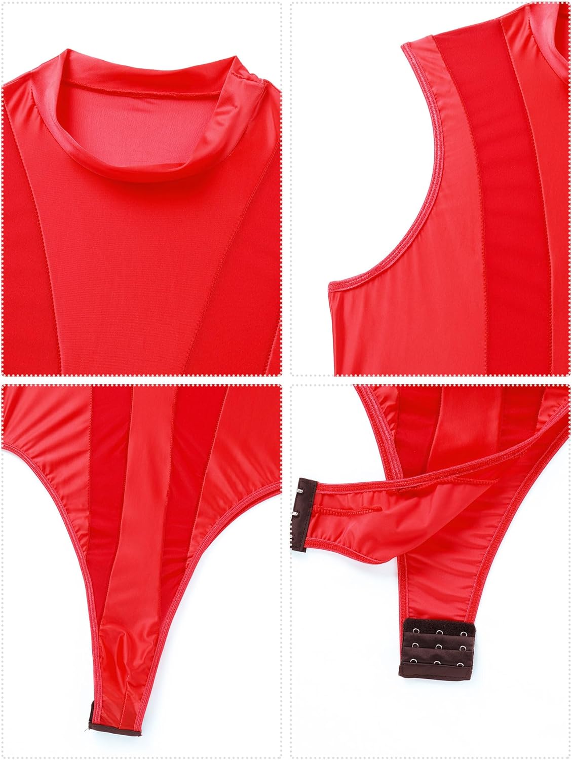 ABAFIP Men's Mesh Sheer Bodysuit Mock Neck Spliced Sleeveless High Cut Thong Leotard Singlet Underpants - Image 7