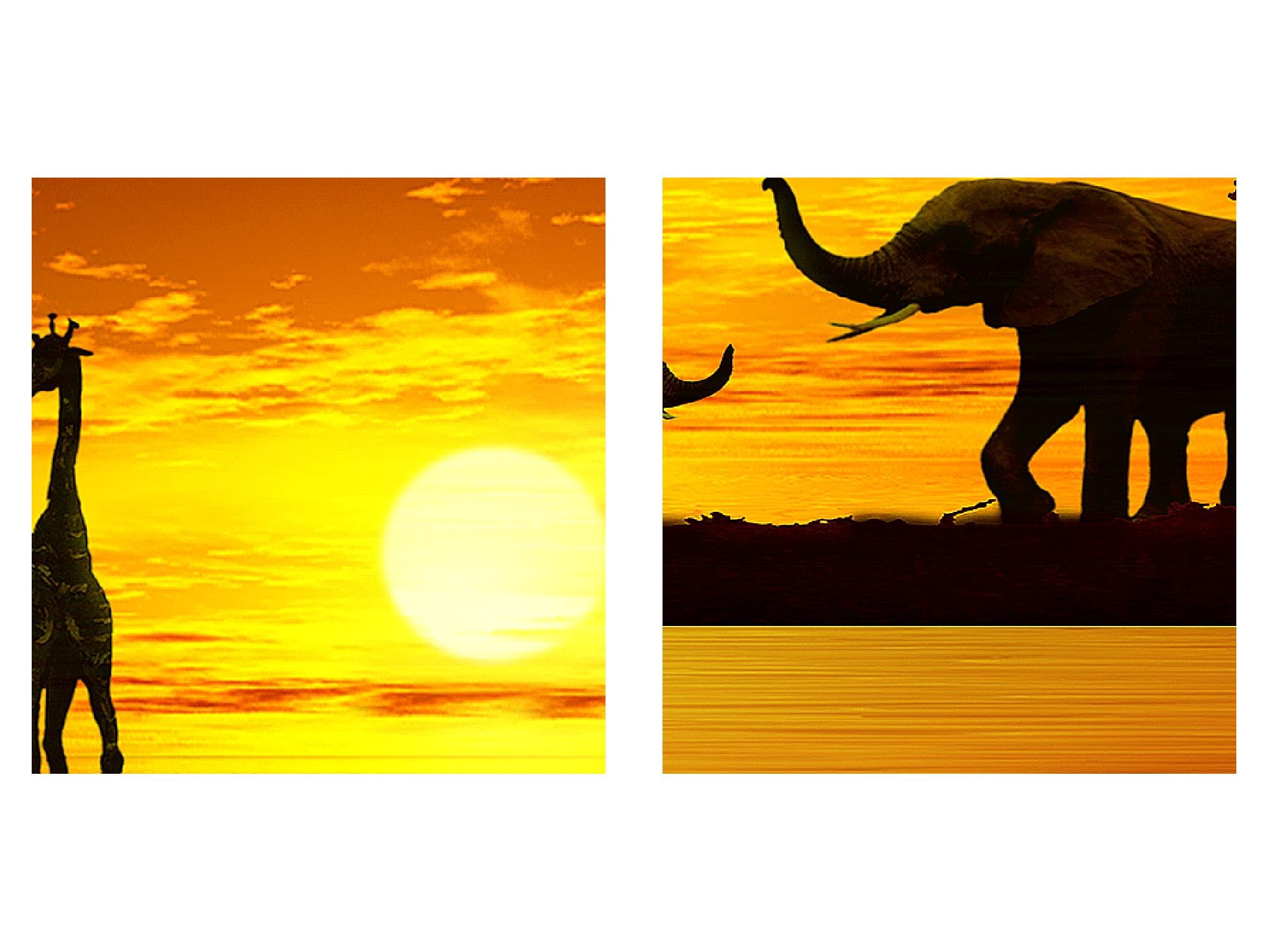 Runa Art Quadri Moderni Africa Tramonto 1 Pezzo L'immagine Tela Non Tessuta Soggiorno Corridoio Giraffa Elefante Arancia 000212a