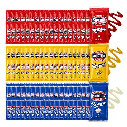 Chronos Condiment 150 assortment gift pack - 50 Single Serve Pouches of Each: Ketchup, Mustard, and Mayo - 150 Pack, Great for Picnics, Boxed Lunch, BBQ, Travel, and Parties