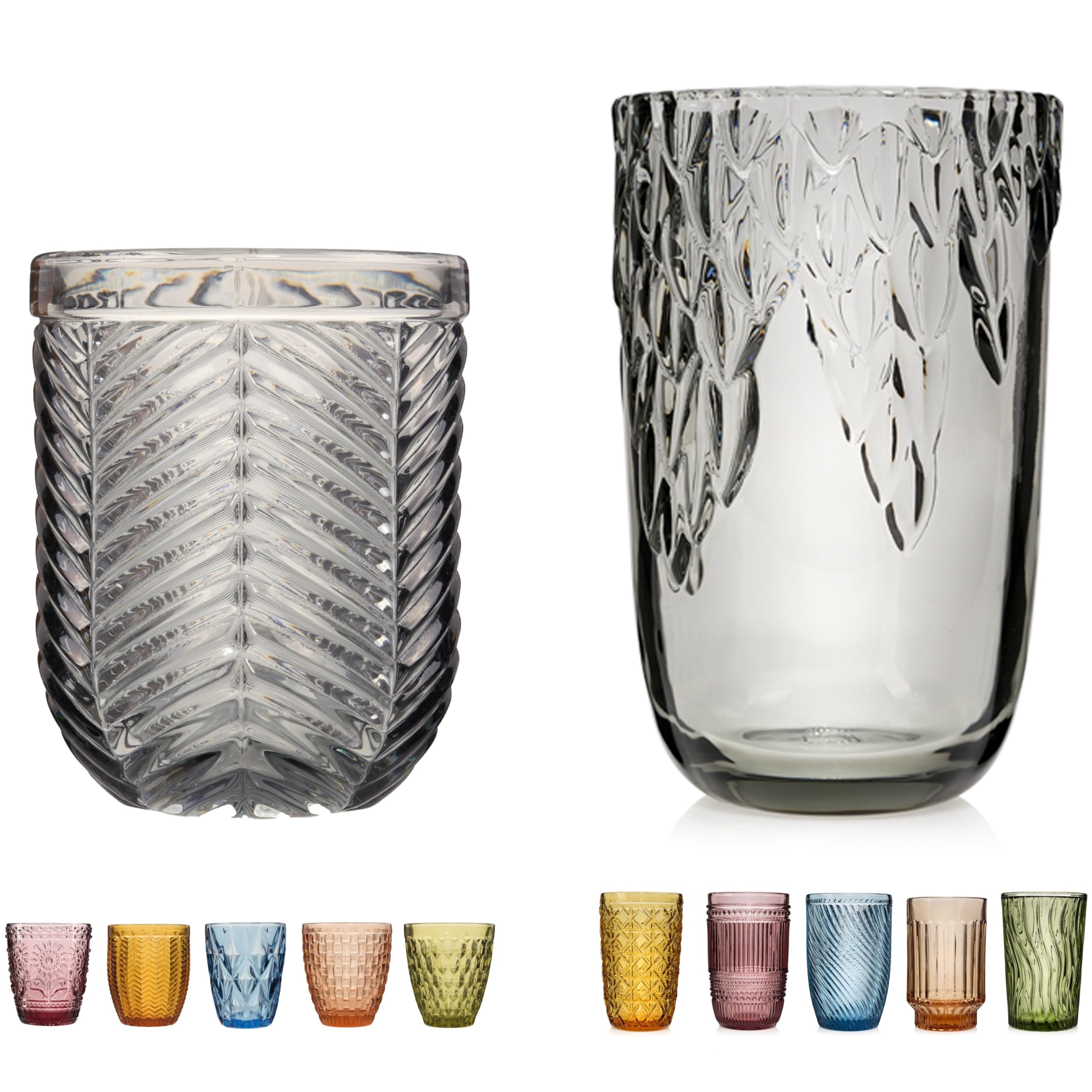 Sänger Trinkgläser aus Glas Set 220ml - 370ml 12 teiliges Gläser Set für 12 Personen aus Glas, Saftgläser, Trinkbecher mit Muster, Wassergläser, Mehrfarbig, Longdrinkgläser, Cocktailgläser