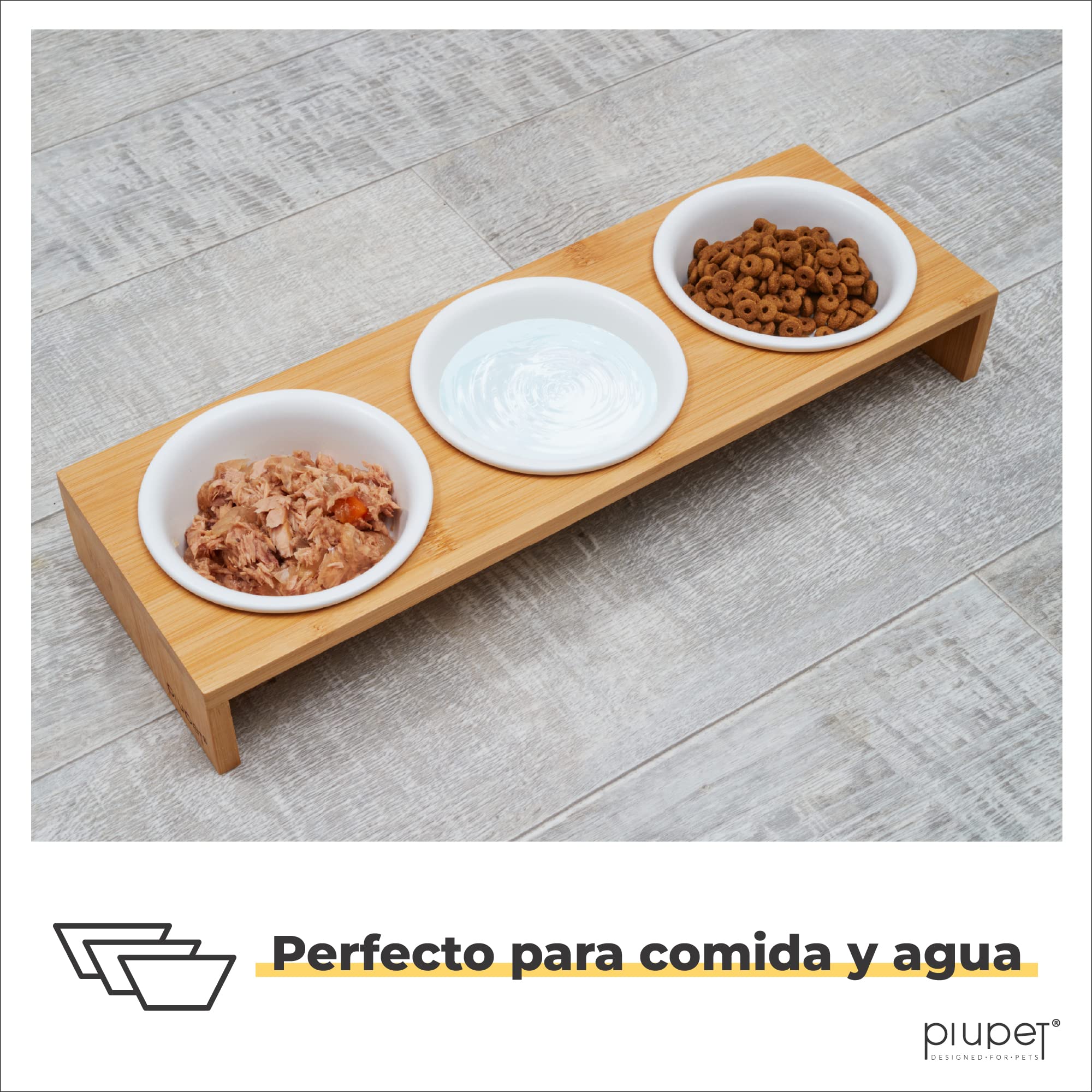 PiuPet® 3er Platos para Gatos I Comedero Gato Elevado I Comedero Perro pequeño I Cosas para Gatos I Rejilla con 3 Ceramica Cuencos