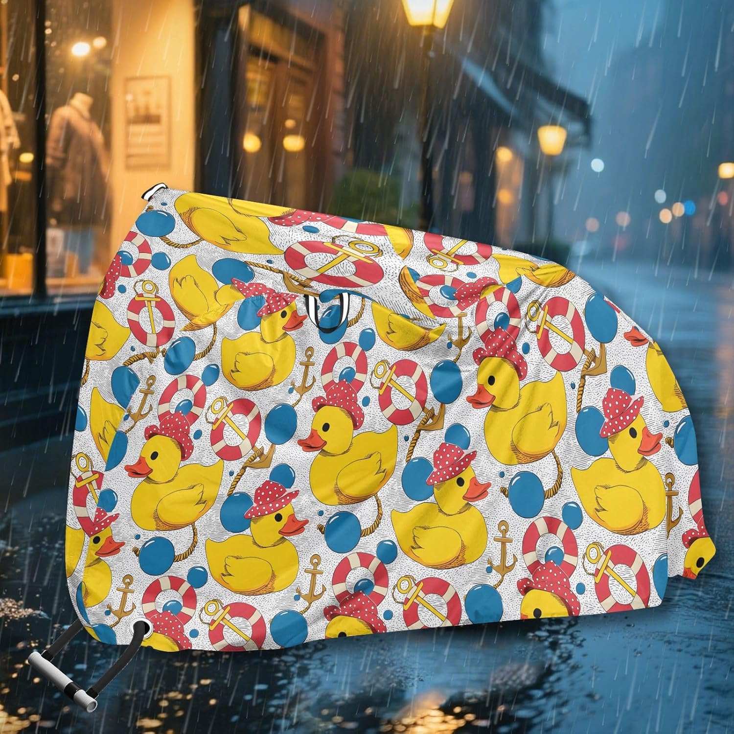 ALAZA Yellow Duck Lifebuoy Bike Cover Waterproof Outdoor Ebike Bicycle Covers Tarp Protection for 1/2 Bikes, Sun UV Dust Wind Proof