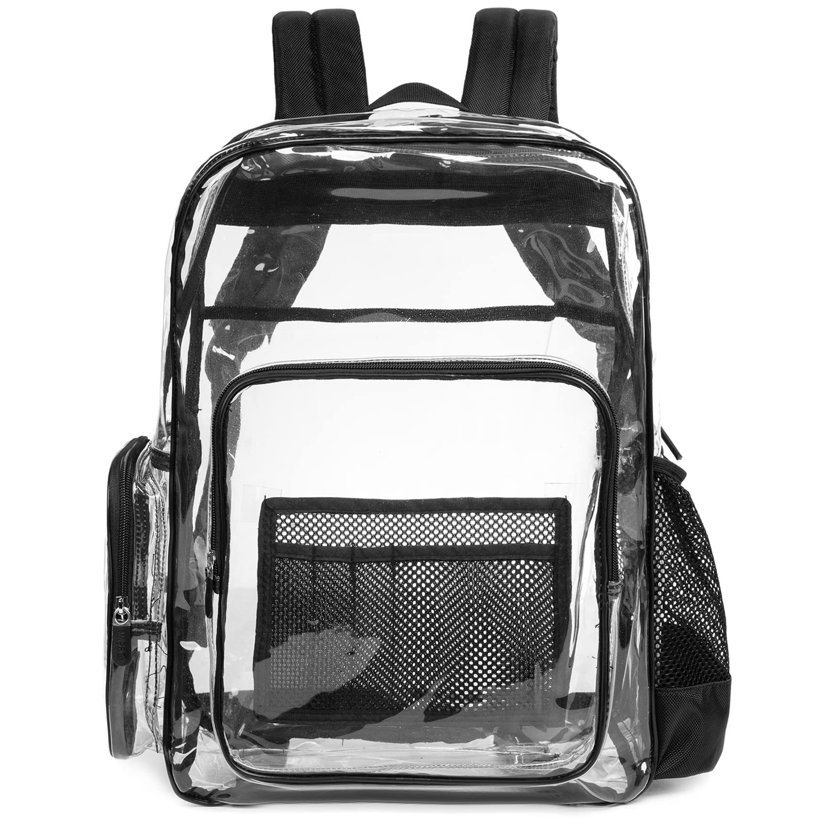 TACVELLarge Heavy Duty Clear Backpack Durable Transparent See Through Bag (Black)