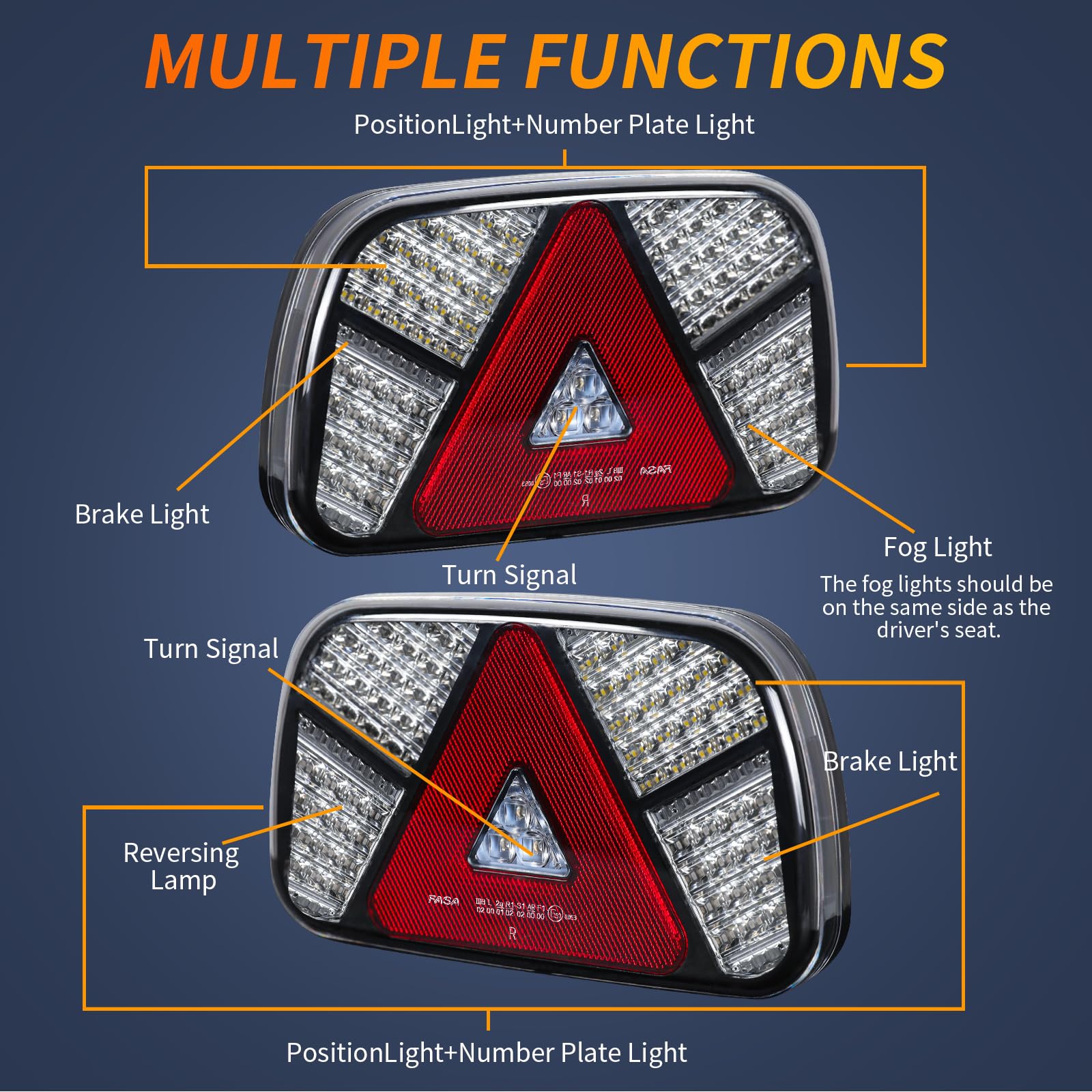 2 Piezas de luz trasera del remolque Kit, 12v/24v impermeable Indicador, freno, marcha atrás, niebla, reflector de luz con 5,5 m de largo 6 Core Cable para Camión Caravana