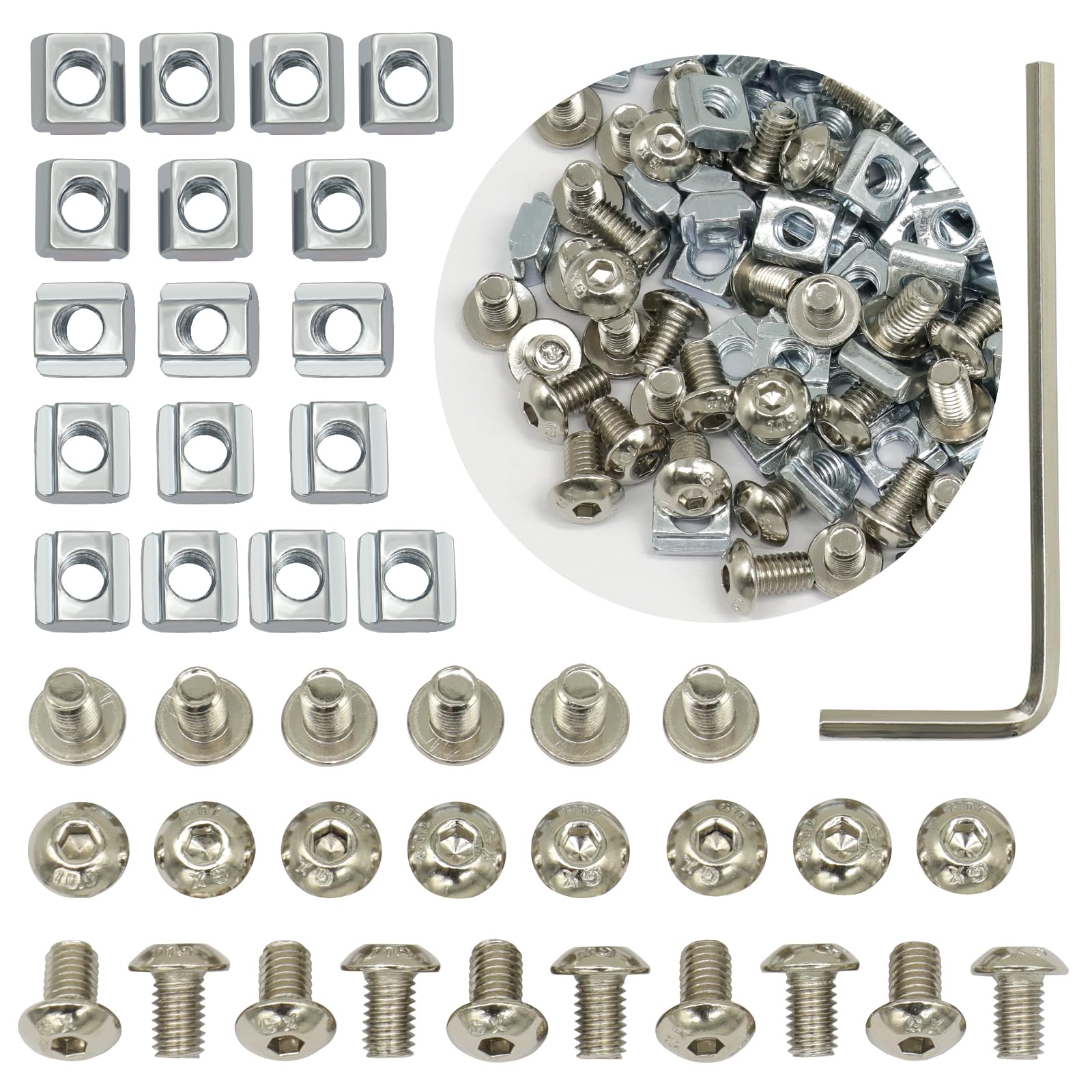 300Pcs Screws Nuts Kit for 2020 Series Corner Bracket Connector, 150Pcs M5 Nuts + 150Pcs M5 x 8mm Hex Socket Head Screws for Aluminum Profile Accessories
