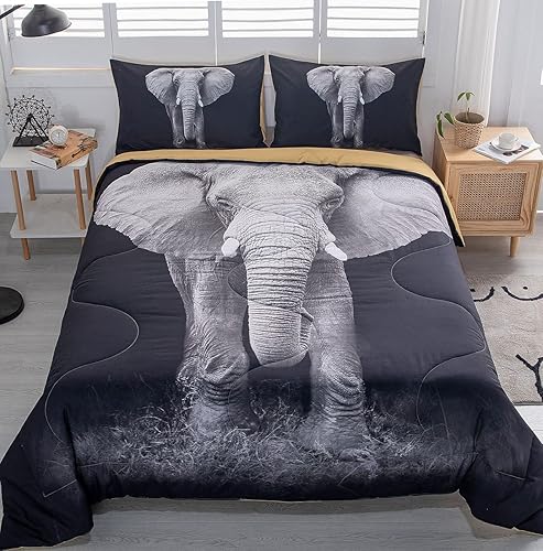 MUSOLEI Juego de edredón de elefante 3D, juego de ropa de cama de elefante negro, tamaño Queen, juego de edredón de diseño personalizado para niños MUSOLEI Juego de edredón de elefante 3D, juego de ropa de cama de elefante negro, tamaño Queen, juego de edredón de diseño personalizado para niños