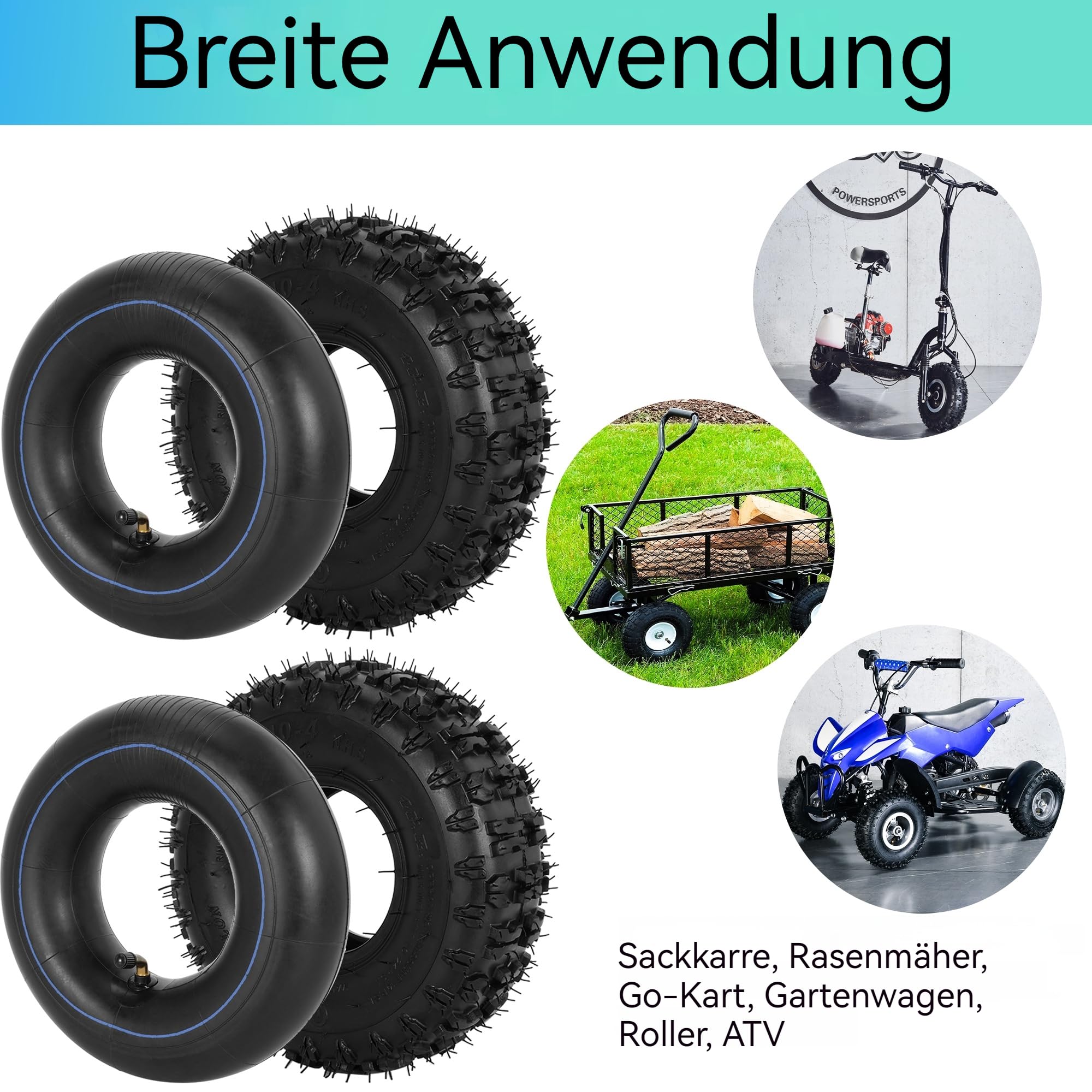 4.10/3.50-4 Reifen mit Schlauch Satz für ATV Quad 4 Wheelers Go Kart Rasenmäher Schneefräse Hand Truck Traktor Schubkarre Generator Utility Cart Mini Bike 2 Satz