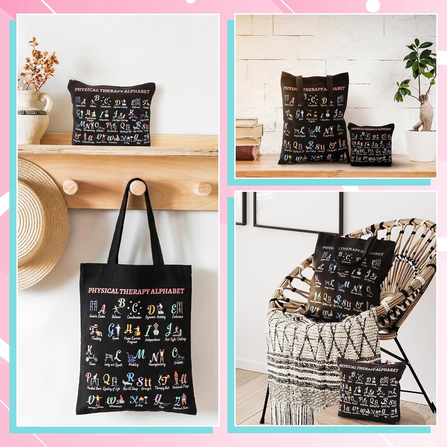 2 Pcs Christmas Physical Therapy Gifts Physical Therapist Tote Bag with Makeup Bag Occupational Therapy Appreciation Gifts Thank You Christmas Retirement Presents for Women OT PT PTA - Image 6