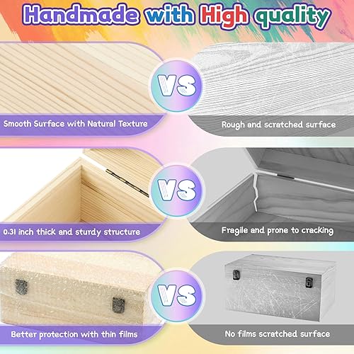 Miniatura 3 de Cajas grandes de madera sin terminar, juego de 2 tamaños, caja de madera con tapa con bisagras, cajas de madera grandes, cajas de recuerdos, para