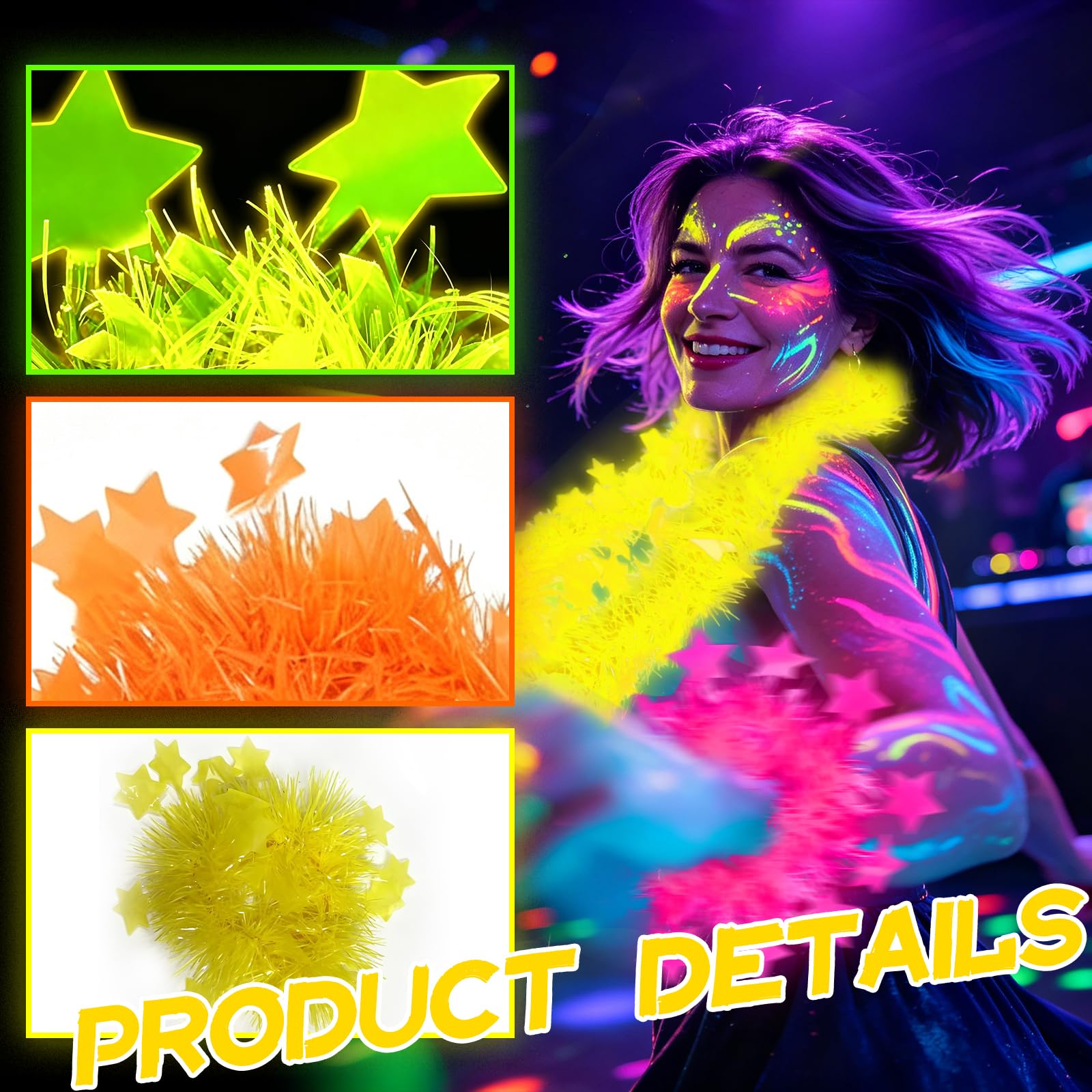 Set di collana e braccialetto che si illuminano al buio, si illuminano sotto i raggi UV o alla luce nera, collana fluorescente al neon per feste, accessori per cabina fotografica per donne