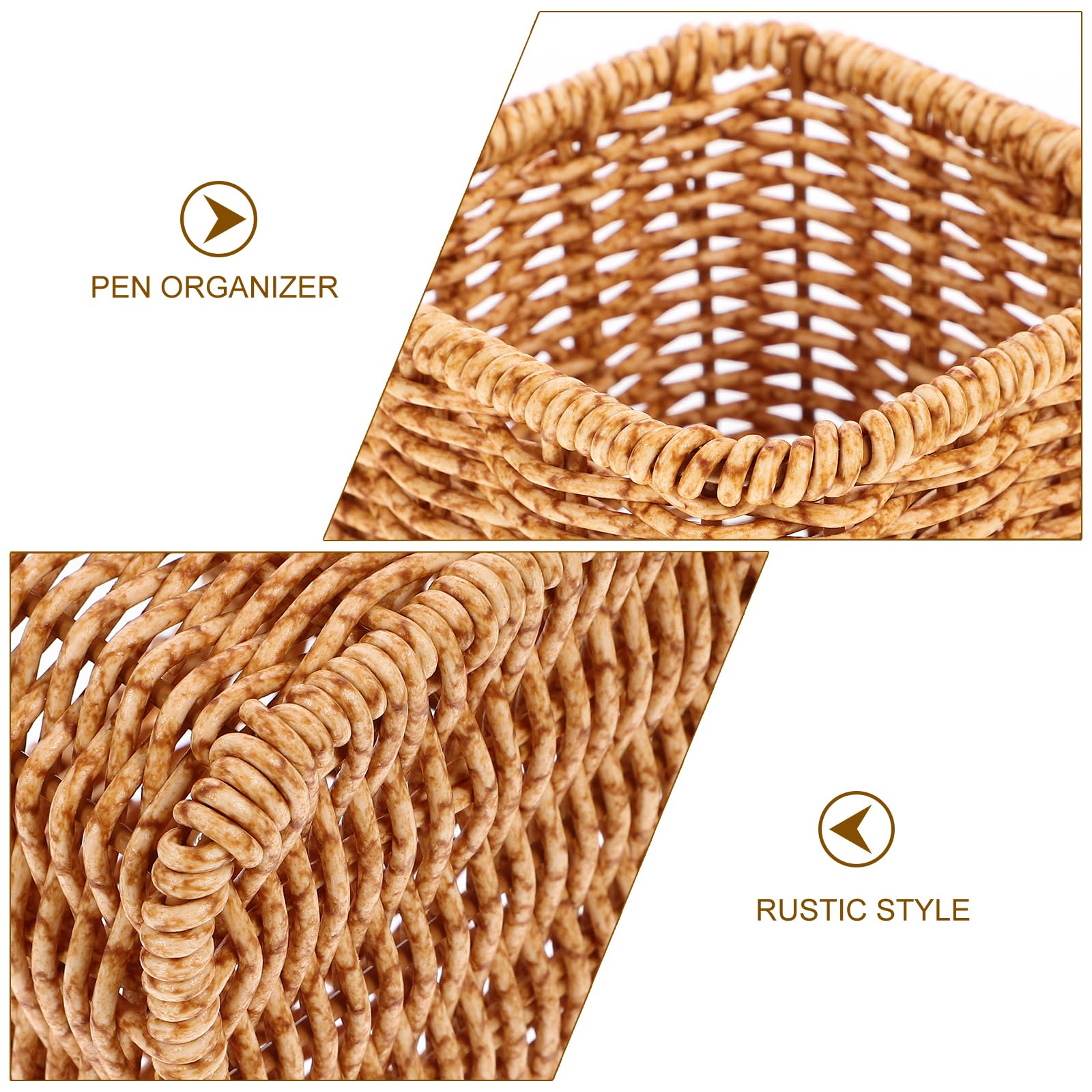 Yardwe Woven Pen Holder 3.94 Inch Decorative Rattan Desk Organizer for Stationery Office Supplies and Makeup Brushes - Image 4