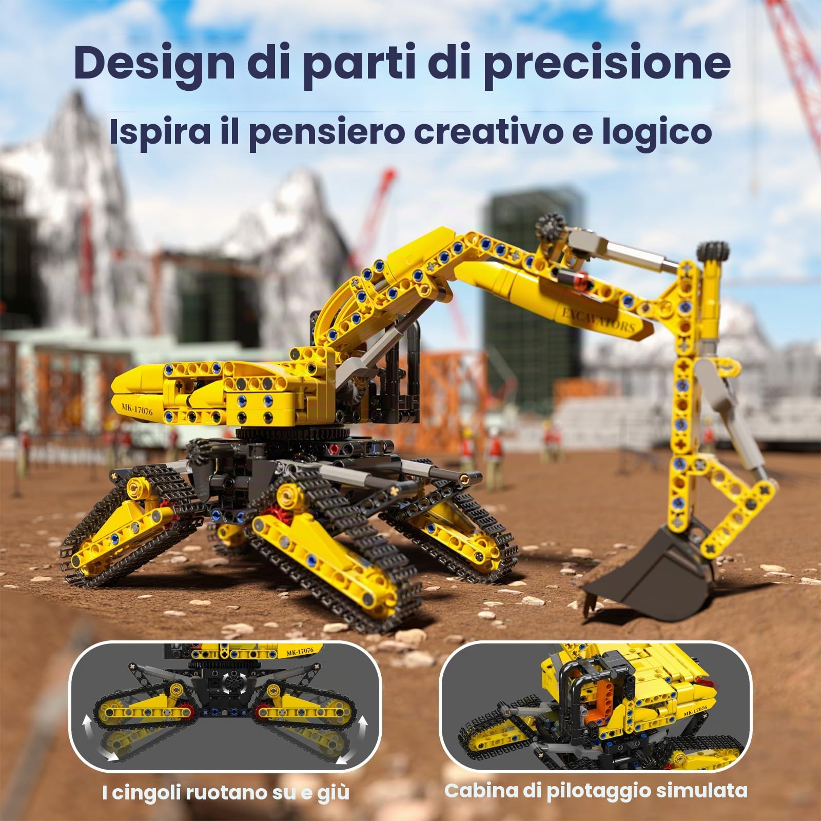 Mould King 17076 - Modello di escavatore cingolato in mattoncini da costruzione, modello SFINX, 840 pezzi, Klemmbausteine STEM, regalo per adulti