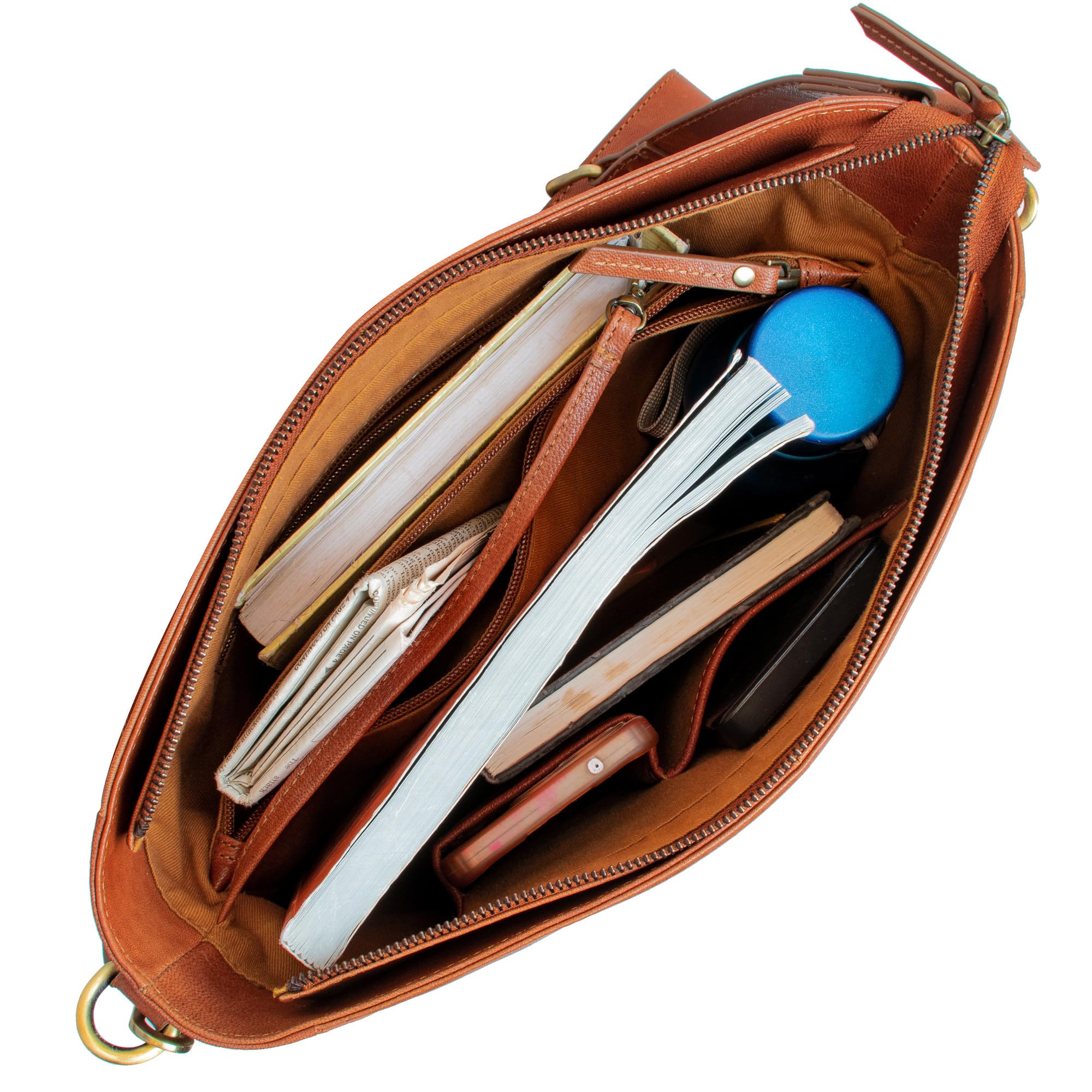 Marc Peter Vintage Umhängetasche Charwig | Schultertasche Crossbody Bag aus Leder | Handtasche für Damen - Braun