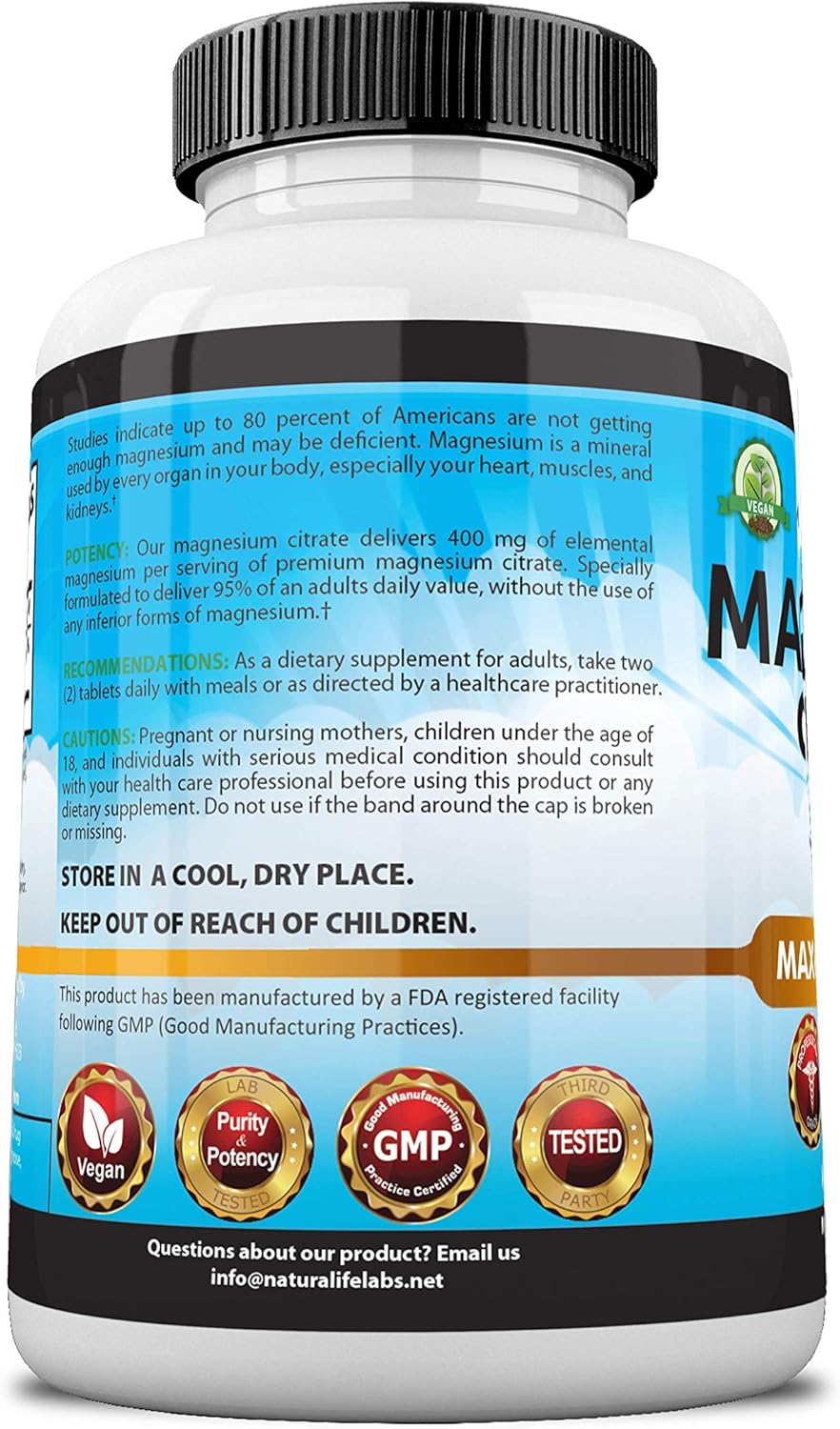 Magnesium Citrate 400 mg - High Potency Elemental Magnesium TRAACS Albion Minerals - 120 Tablets : Health & Household