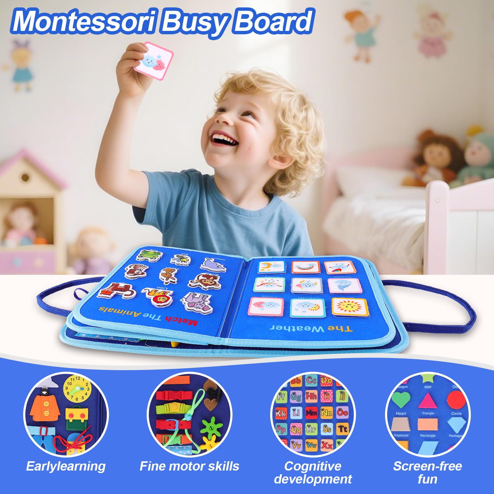 Libro Montessori Interattivo, Montessori Busy Board, Valigetta Sensoriale Montessori, Pannello Sensoriale Bambini, Giochi Educativi, Ideale per viaggi in famiglia compleanni dei bambini e regali di Na