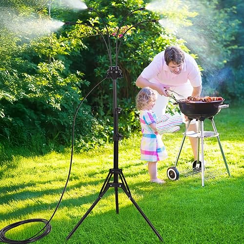 Miniatura 10 de VsMon-Fri Sistema Mister, sistema de refrigeración por nebulización de soporte, tres boquillas de repuesto portátiles, niebla flexible para patio,