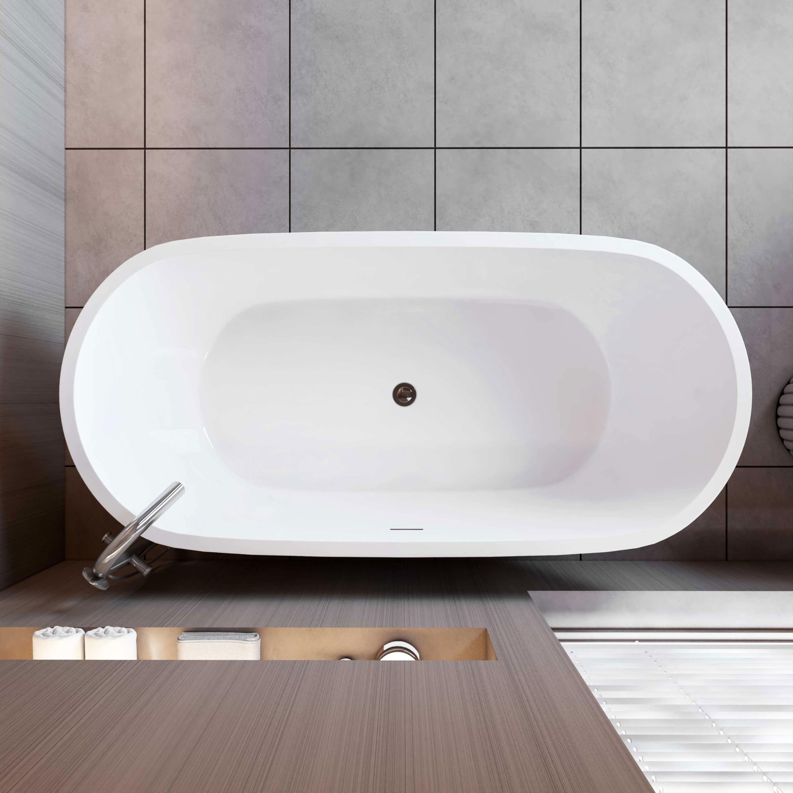 AICA Bañera exenta de acrílico ovalada - 1700x800x580mm - color blanco - incluye manguera + desagüe