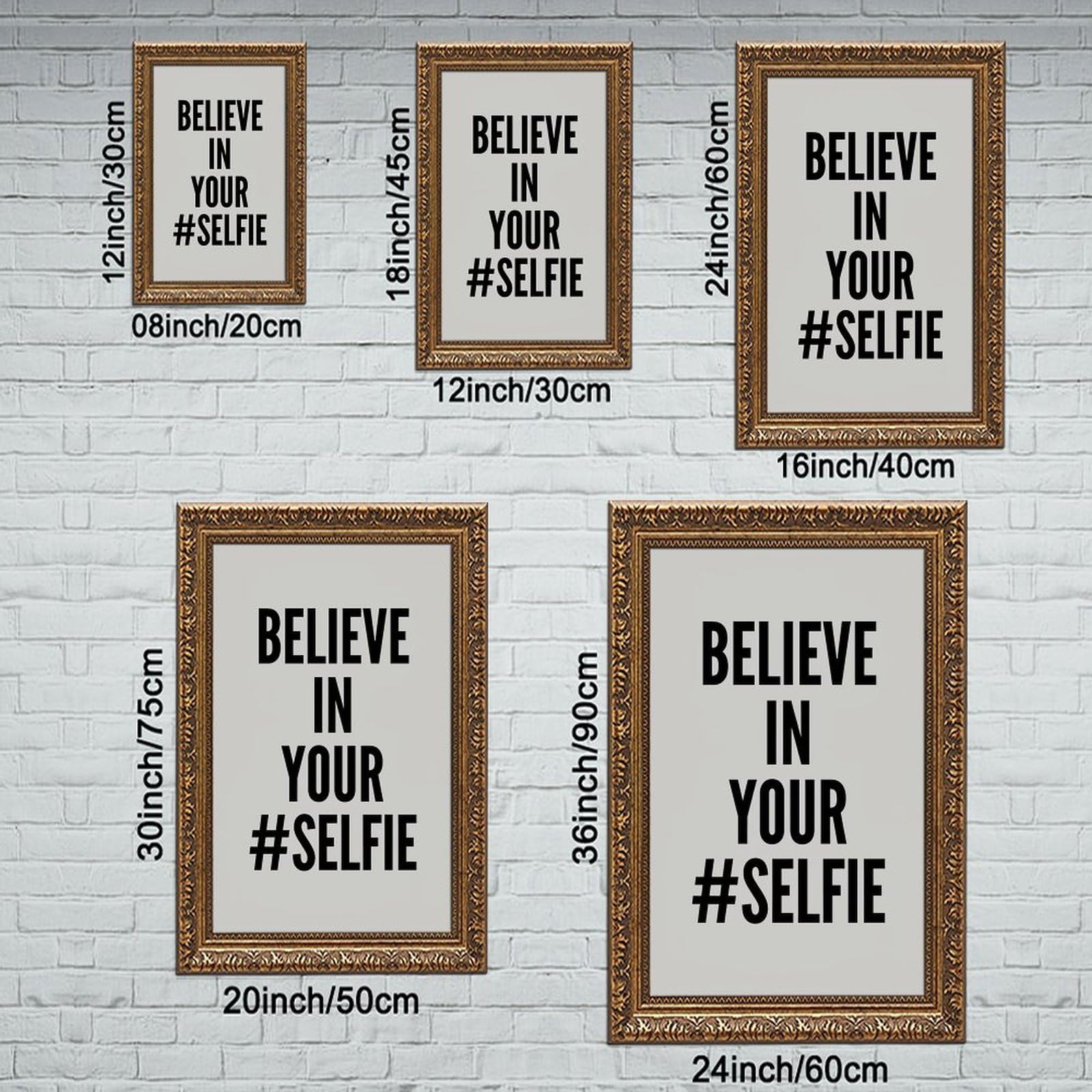 Mnyuein Poster con scritta "Believe In Yourself" in bianco e nero