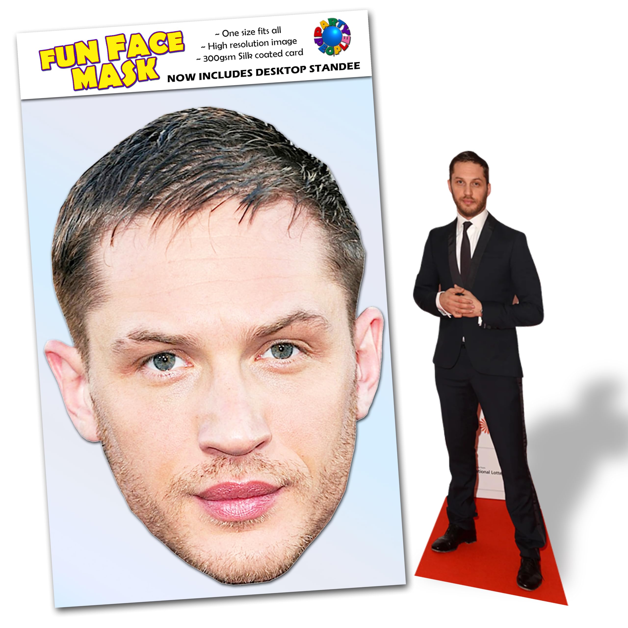 Party People 1 x Tom Hardy - Ready To Wear Celebrity Face Mask Includes Freestanding 20cm Desktop Standee Card Cutout - Standee Tom H