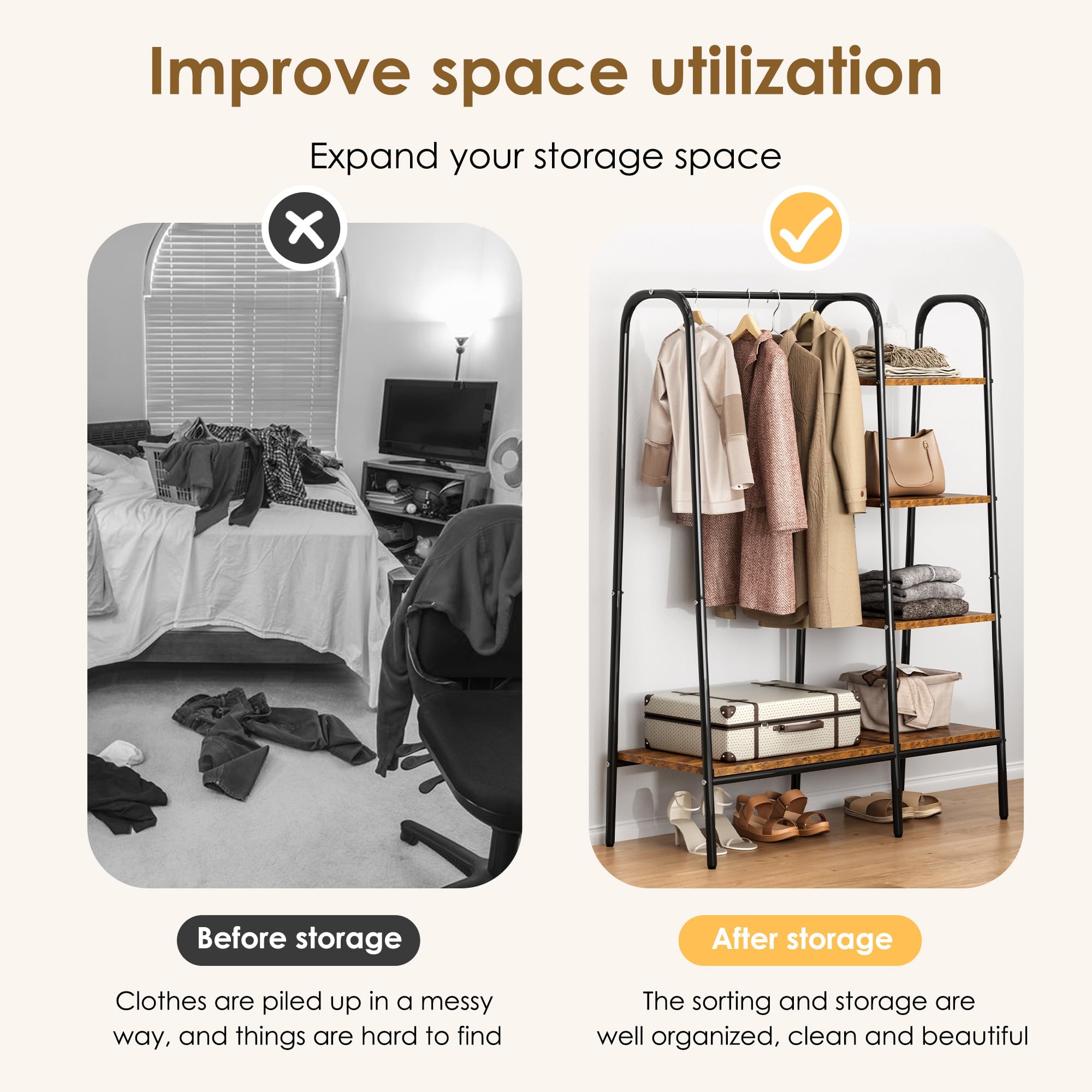 SogesHome Perchero de pie para ropa con compartimentos de almacenamiento para dormitorio entrada Percheros de pasillo Estante para ropa o perchero