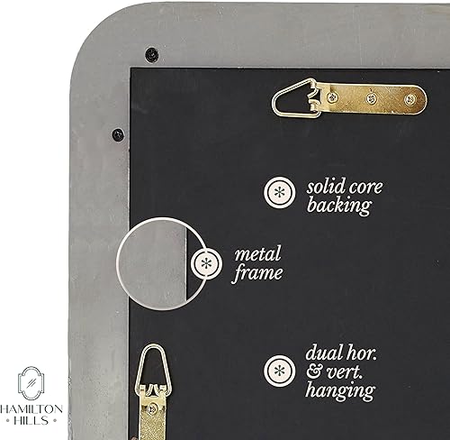 Miniatura 4 de Hamilton Hills Espejo con marco de metal negro cepillado de 24 x 36 pulgadas, espejo colgante de pared, diseño de esquina superior arqueada, espejo