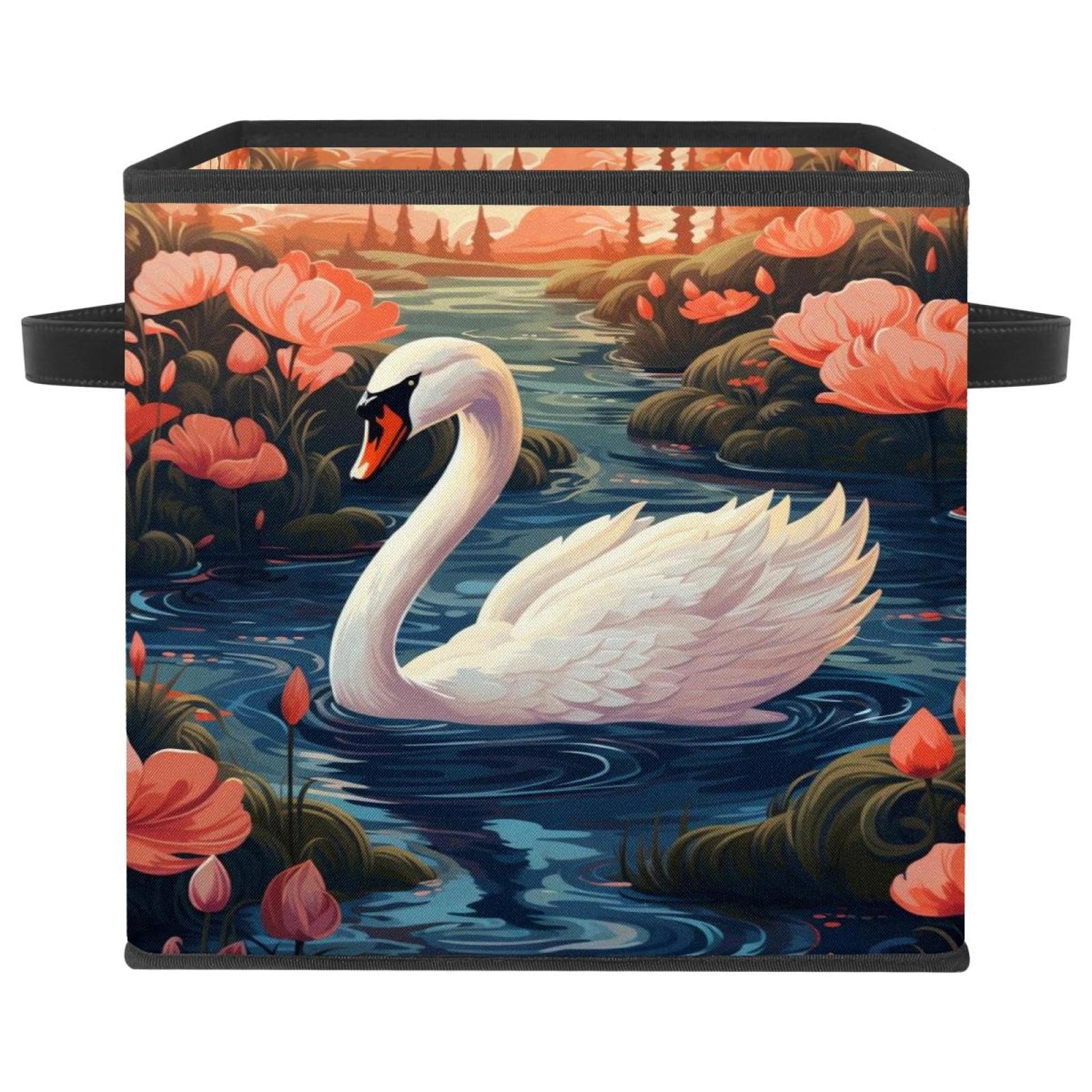 Paniers de rangement pliables pour étagère motif cygne zen