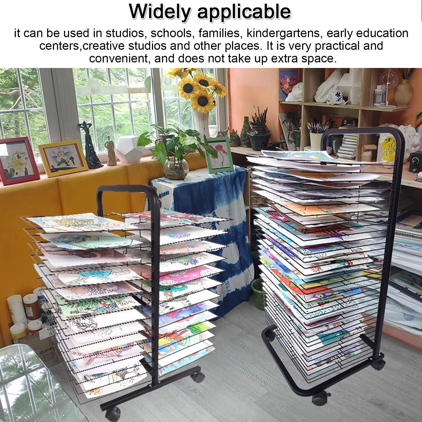 Elastyczne półki Plakaty z farbami Wyświetlacz Półki do przechowywania Grafika Płócienny stojak do przechowywania, do sal lekcyjnych Szkolne pracownie artystyczne,25Shelves