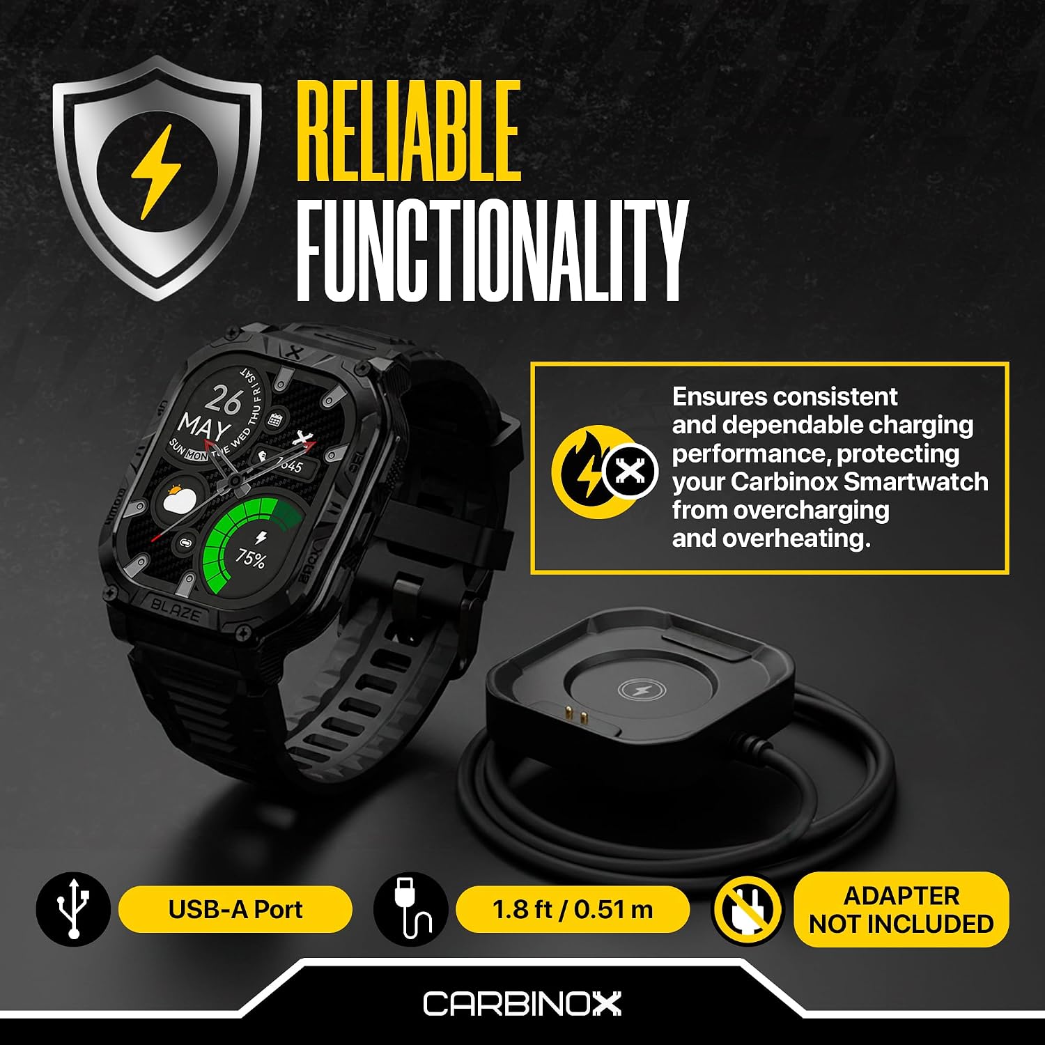 Carbinox USB Charger Compatible for Carbinox Smartwatch - Fast Charging Speed, Sleek Design, Reliable Functionality (Carbinox Blaze S)