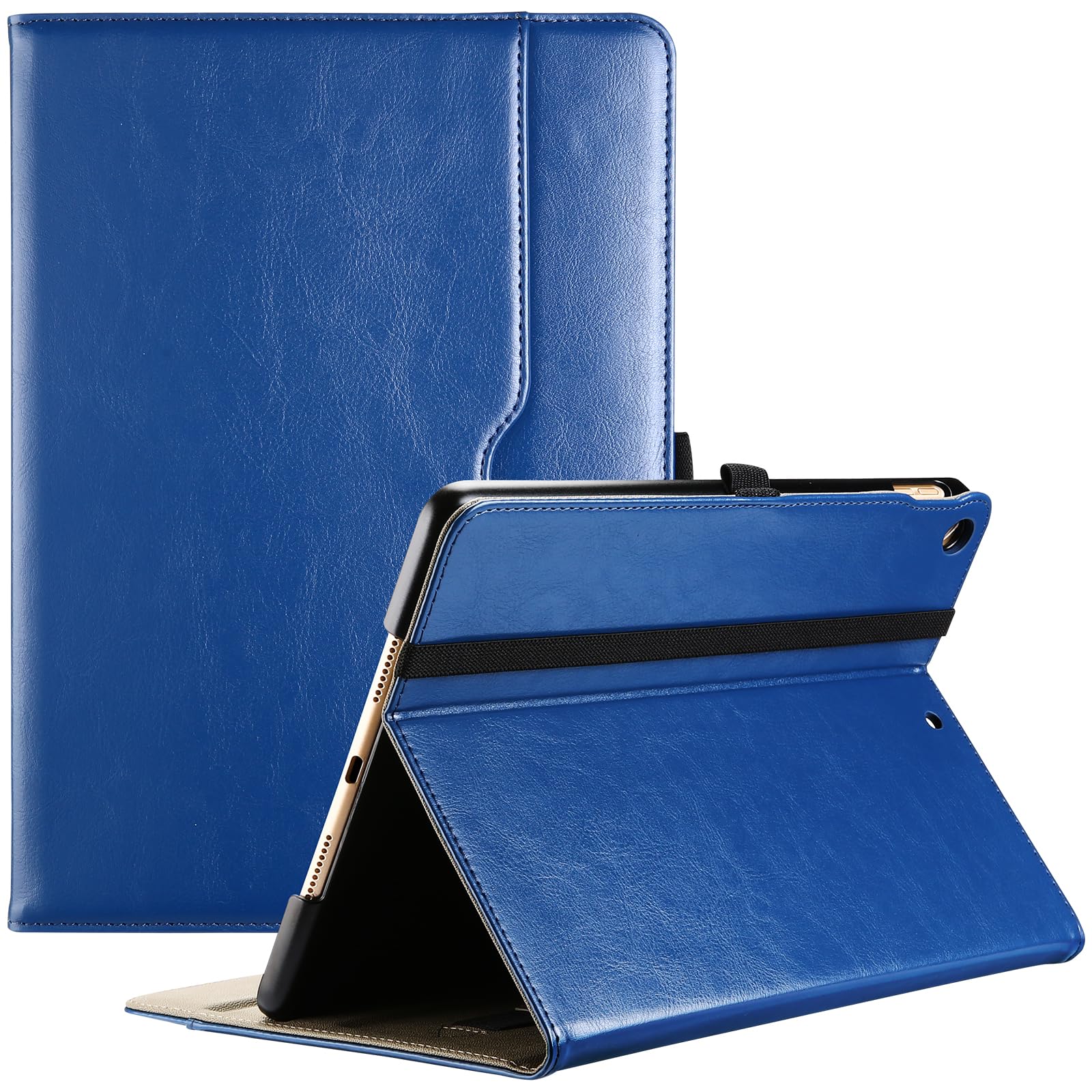 ProCase for iPad 9th/8th/7th Generation Case 10.2 inch 2021/2020/2019, PU Leather Business Stand Cover Smart Folio with Hand Strap Front Pocket Pen Loop -Navy