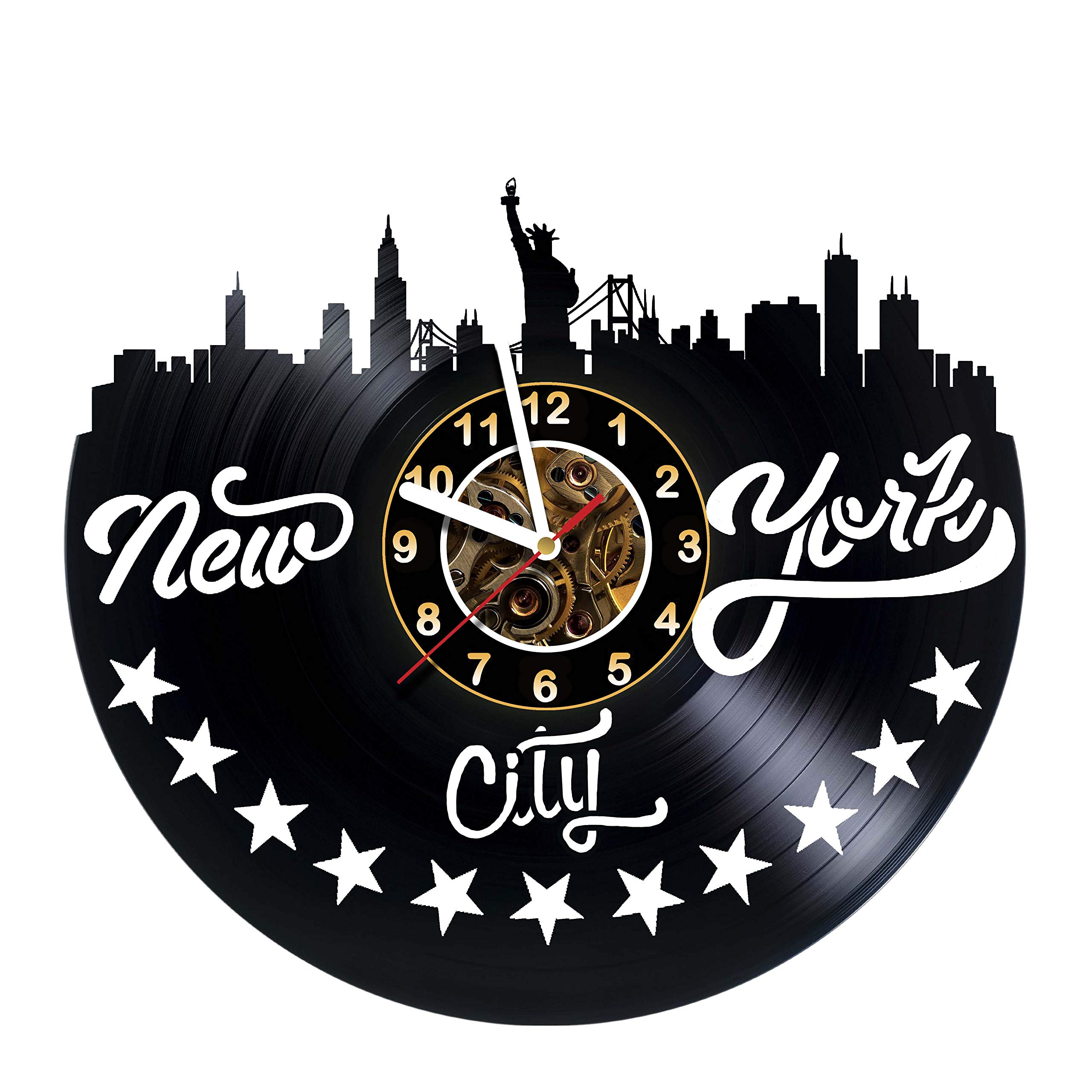 Iskra Shop New York City Skyline Vinyl Record Wall Clock, 12 inch, Black