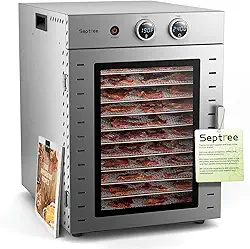 Máquina de desidratação de alimentos com 12 bandejas de aço inoxidável com ajuste de temporizador, temperatura ajustada de 21 °C a 90 °C, secador para ervas, frutas, carne, legumes, cogumelos, carne