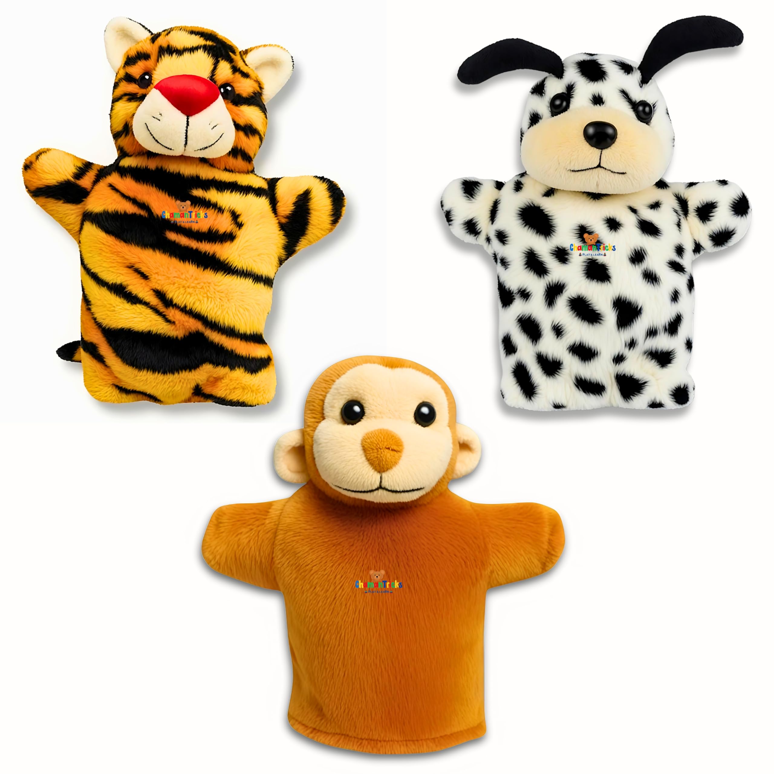 Chamantricks Storytelling Plush Puppets | Tiger | Monkey | Dog | Educational Animal & Bird Hand Puppets for Kids (New Pack of 3)-image-46