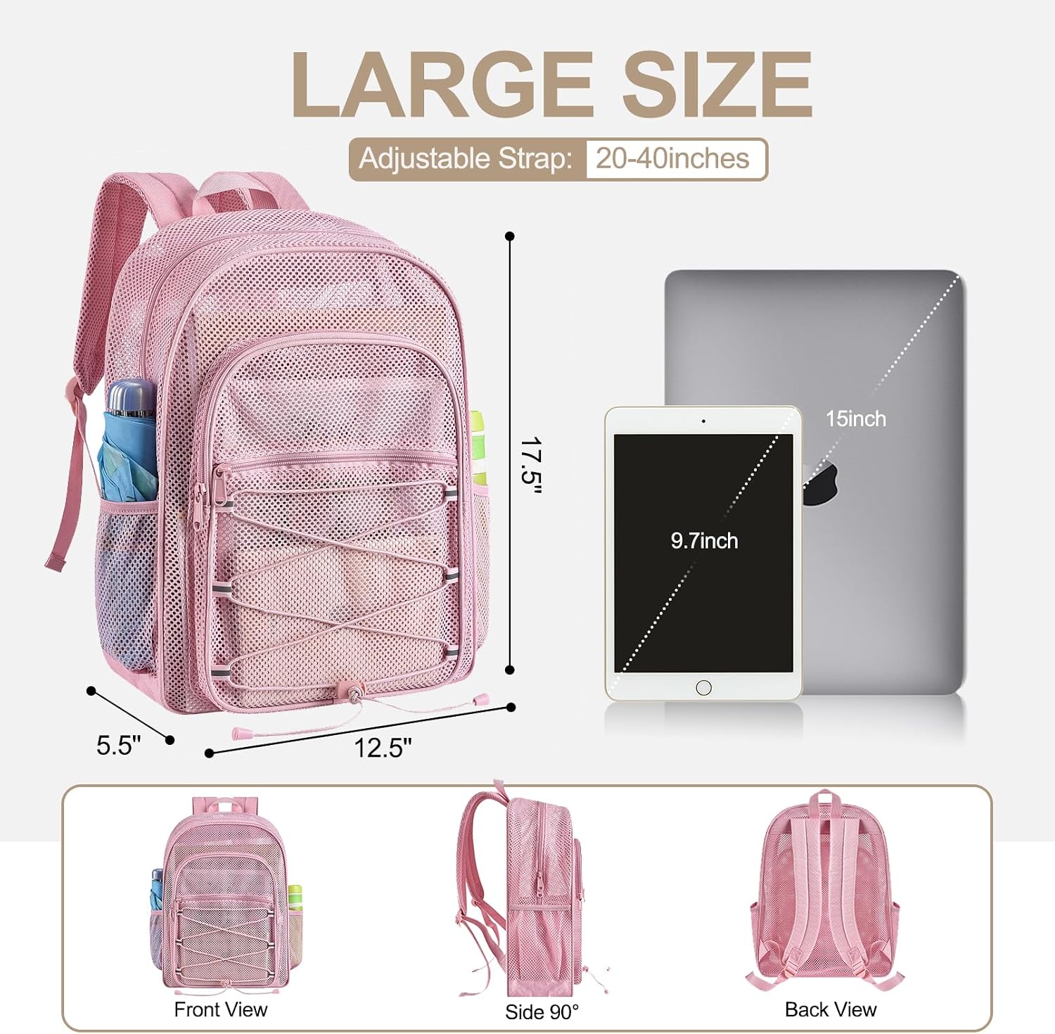 Busiuw Heavy Duty Mesh Backpacks for Adults, Large Capacity Mesh Bookbag image 2