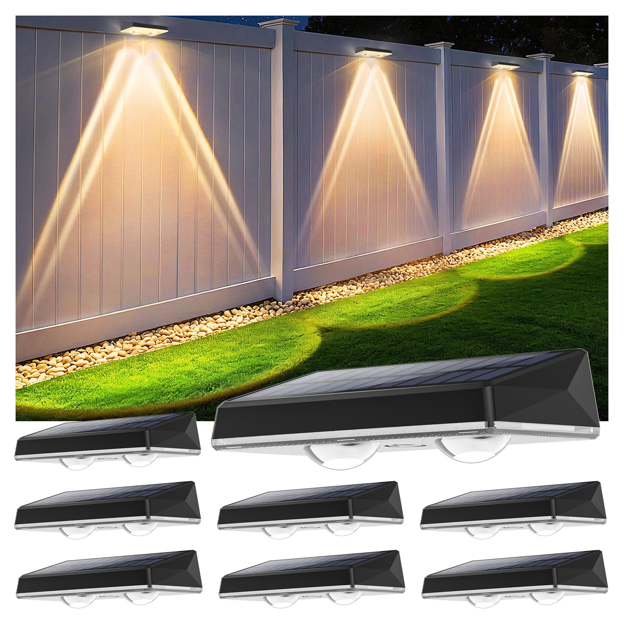 Delaiglow Solar Fence Lights Outdoor Garden, 8 Pack Wall Lights Outdoor IP67 Waterproof with 3 Colour Modes, 10H Auto Lighting for Patio, Yard, Decking | Weatherproof & Long-Lasting UK Design — image 1
