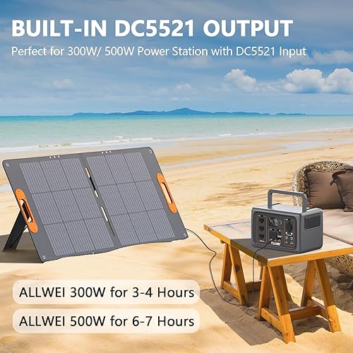 Miniatura 2 de ALLWEI 100W Portable Solar Panel for 300/500 Power Station Solar Generator, 18V Solar Battery Charger with Adjustable Kickstand, Waterproof IP68 for