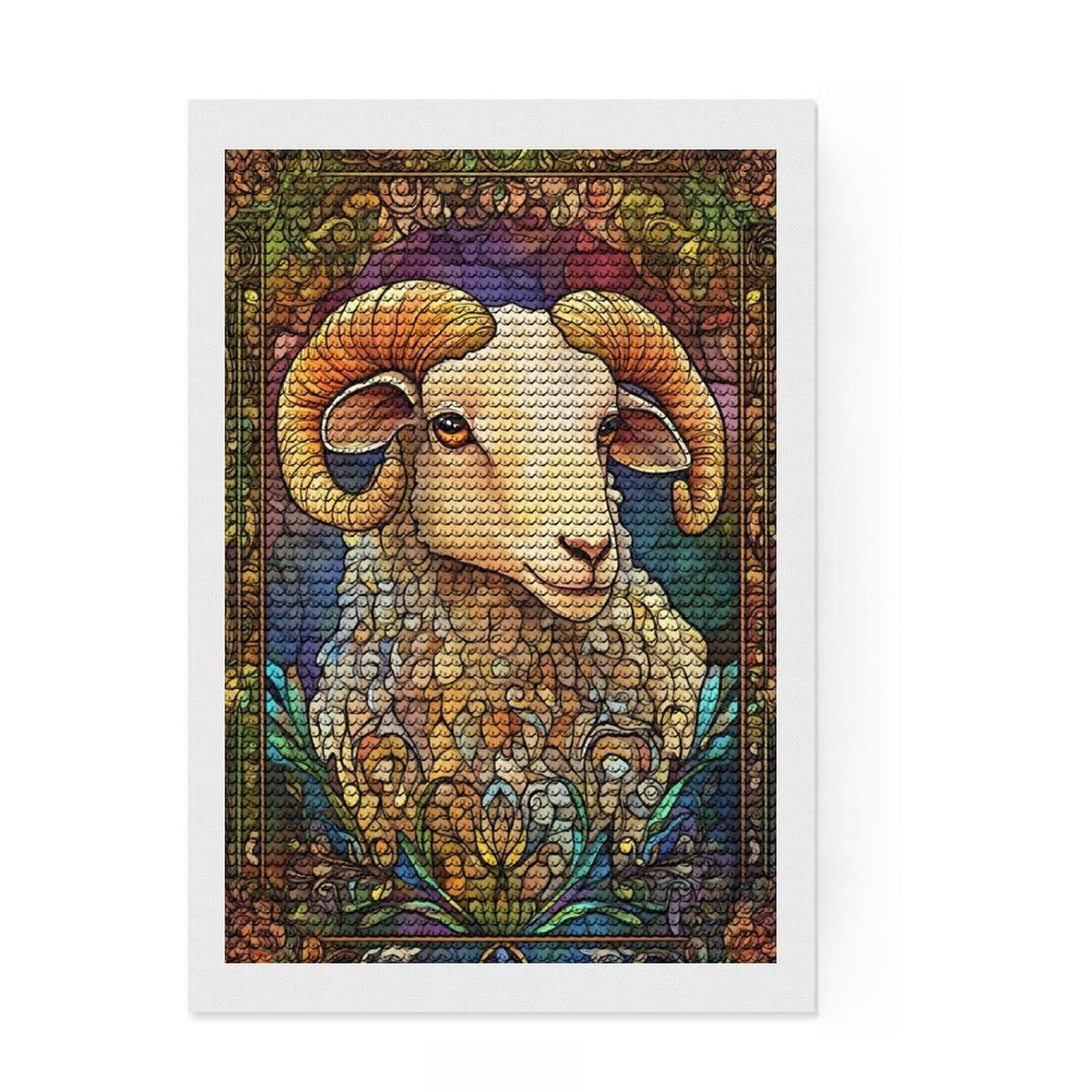 Junmoney Sheep DIY Diamond Art Canvas Kit 8"x12", Farmhouse Decor, Cute Room Decor, with Tool Kit, Fun Craft Activity