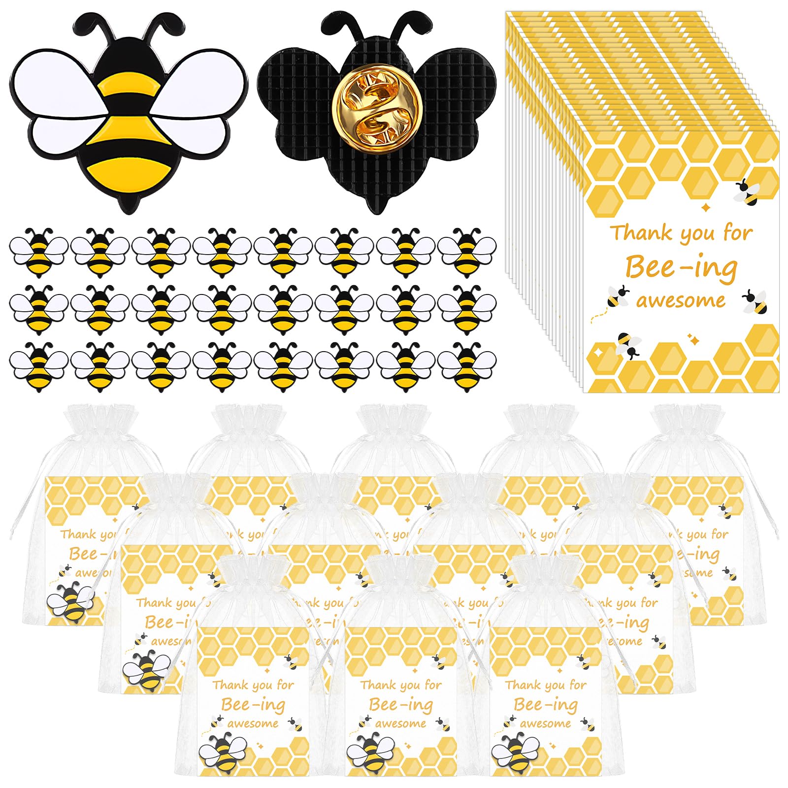 25 Set Employee Appreciation Gifts Bulk Thank You Staff Gift Bee Lapel Pin Bee Badge Organza Bag Thank You Cards Team Gift Inspirational Gifts for Coworkers Teacher Colleagues Bee Party Favours
