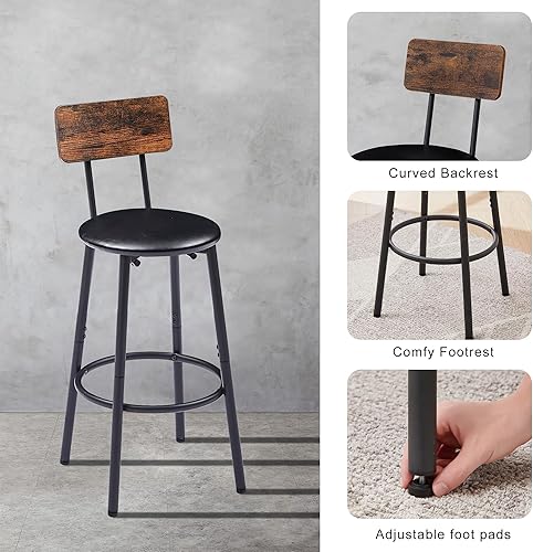 Miniatura 7 de 2 asientos suaves de poliuretano con respaldo y reposapiés, taburetes de altura de mostrador para apartamento, comedor, cocina o espacio pequeño,