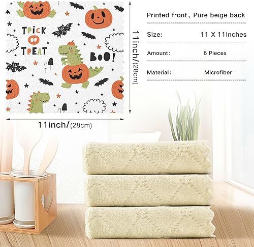 Miniatura 3 de Happy Halloween Dinosaur 6 Pack Quick Dry Microfiber Dish Towels for Kitchen Decorative Quality Tea Cup Kitchen Towels for Countertop Coffee