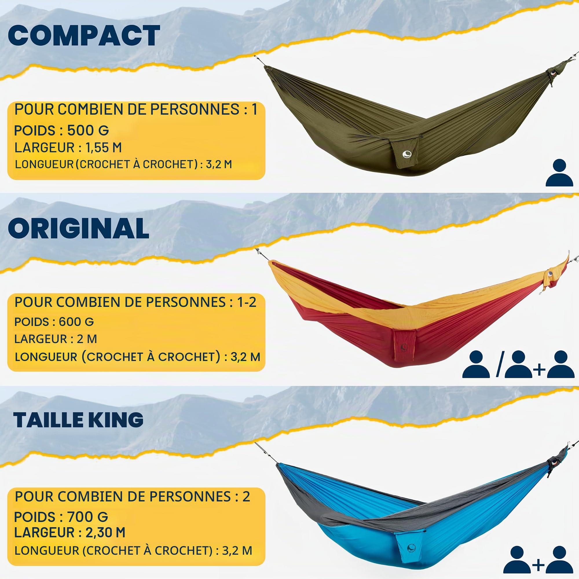 Ticket to the Moon Fair Trade & Artisanal Compact-Hamac Vert Militaire pour Voyages, Camping, Jardin, Maison, 3.2 * 1.55m, 480g, Durable Nylon en Soie De Parachute, Installation < 1min