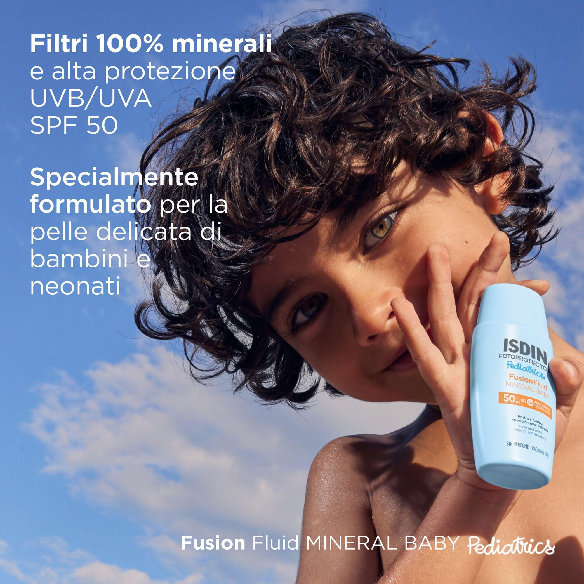 ISDIN Pediatrics Fusion Fluid Mineral Baby SPF 50 (50 ml) | Fotoprotrettore per Bambini dai 6 Mesi | Filtri 100% físici | Adatto per Tutte le Tipologie di Pelle