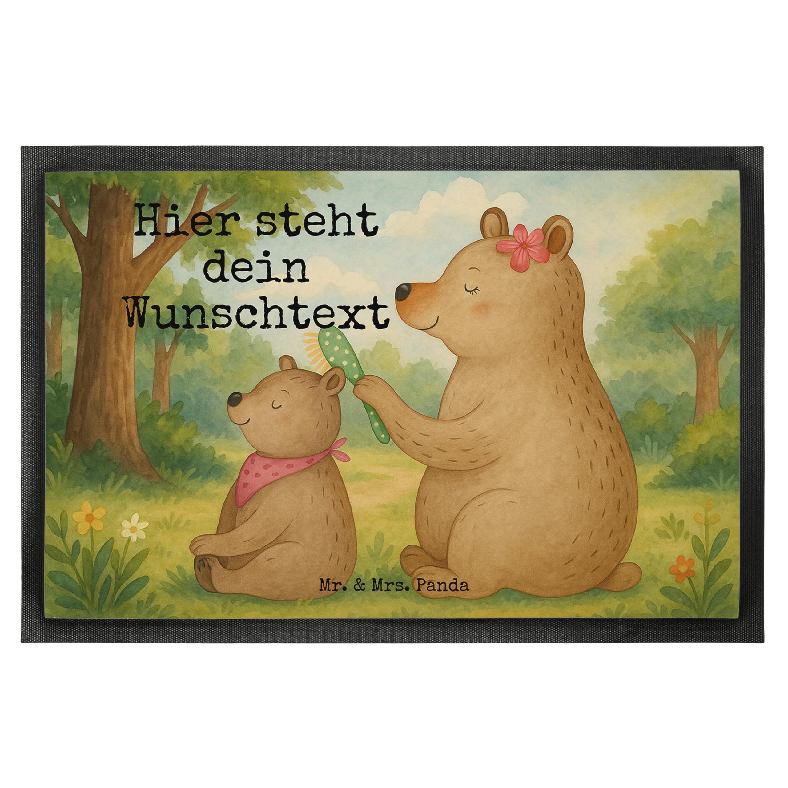 Mr. & Mrs. Panda Fußmatte personalisierbar Bär Kind Design 50 x 75 cm - Geschenk, Fussmatte personalisiert, Fußabtreter, Familie, Muttertag, Mom, Personalisierte, Mutter, mit Namen