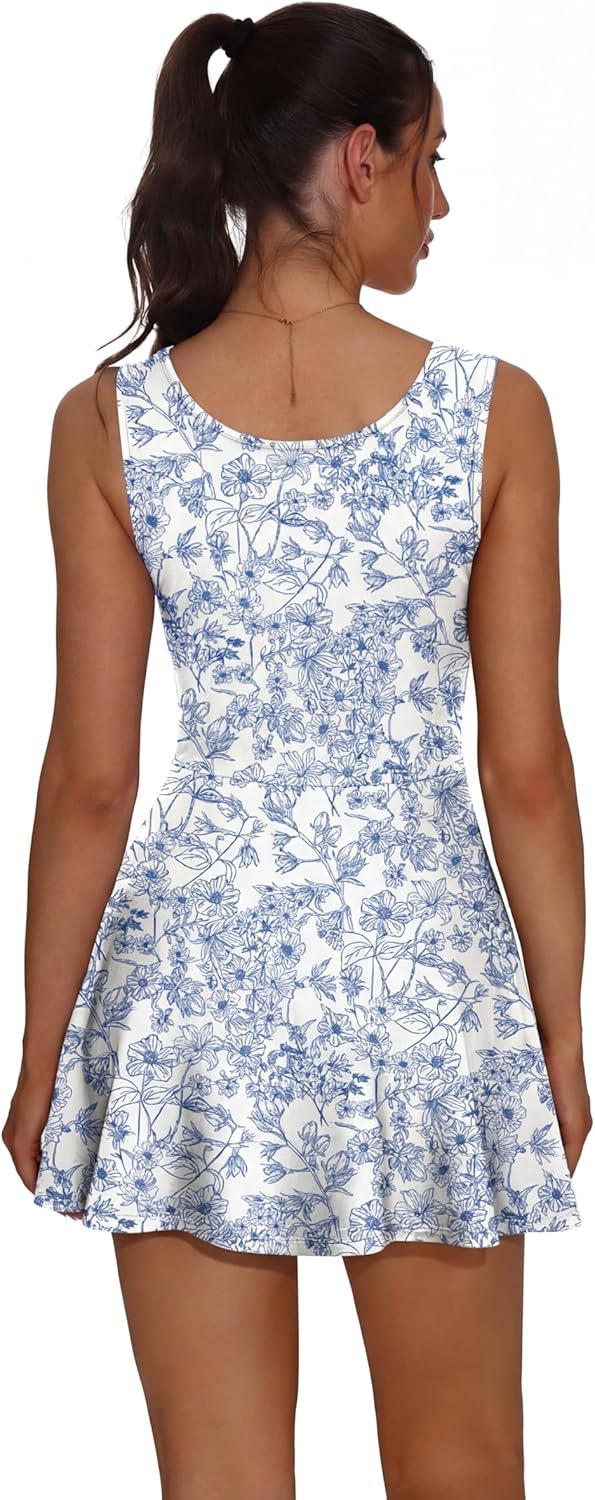 NIASHOT Women's Athletic Dress with Built-in Shorts & Pockets Workout Tennis Golf Active Wear U Neck A-line Dresses