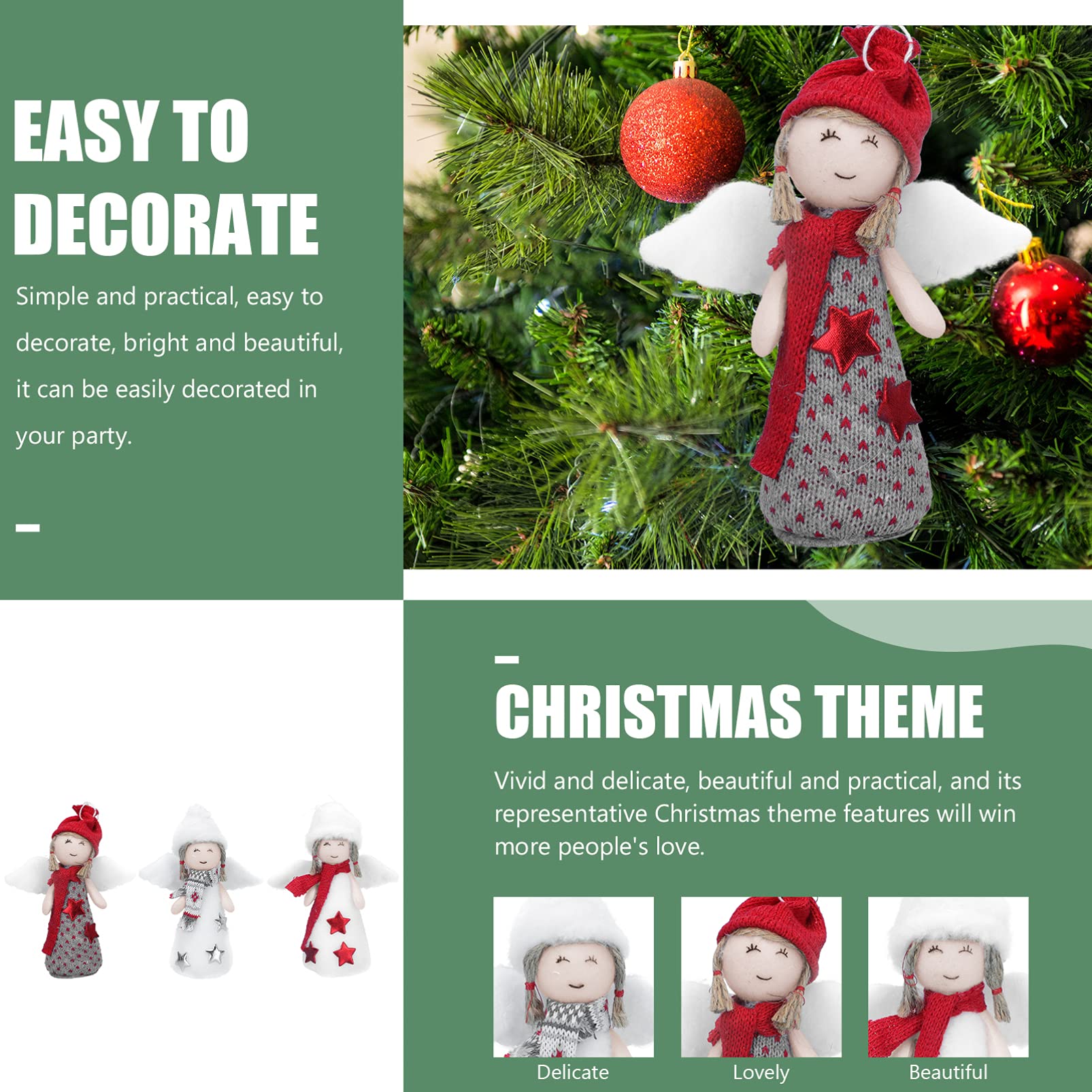 PRETYZOOM 8 Juegos Decoración Navideña Colgantes Navideños Muñecos Navideños Vine Luces De Hadas Estrella Ángel De Navidad Colgando Decoración Adorno De Ángel De Navidad Algodón 3 Piezas * 8