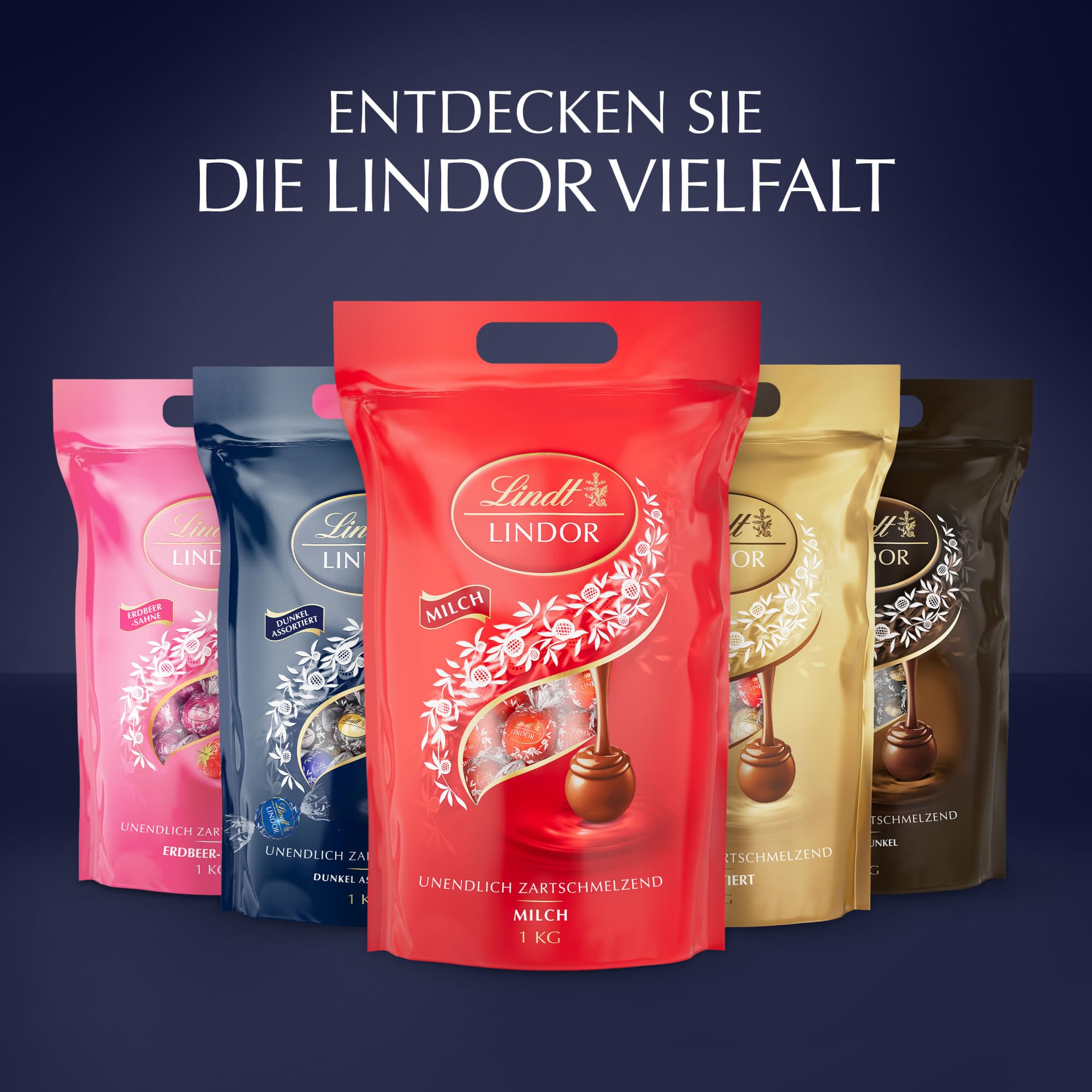 Lindt LINDOR Schokoladen Kugeln Dunkle Mischung | 1 kg Beutel, wiederverschliessbar | ca. 80 Kugeln dunkle Schokolade (50%, 60% & 70% Kakao) | Grosspackung | Pralinen Geschenk | Schokoladengeschenk